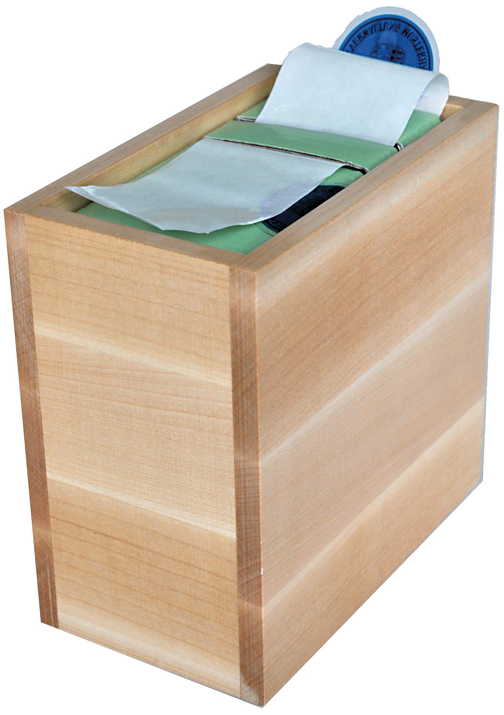 Holzspendebox für Plaketten und Aufkleber
