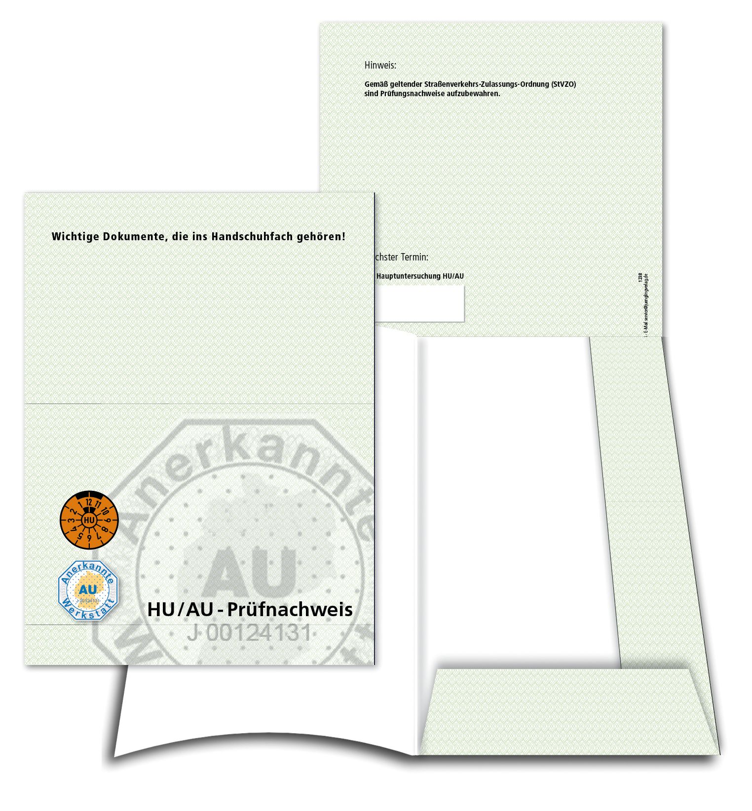 Aufbewahrungsmappe AU HU Prüfnachweis