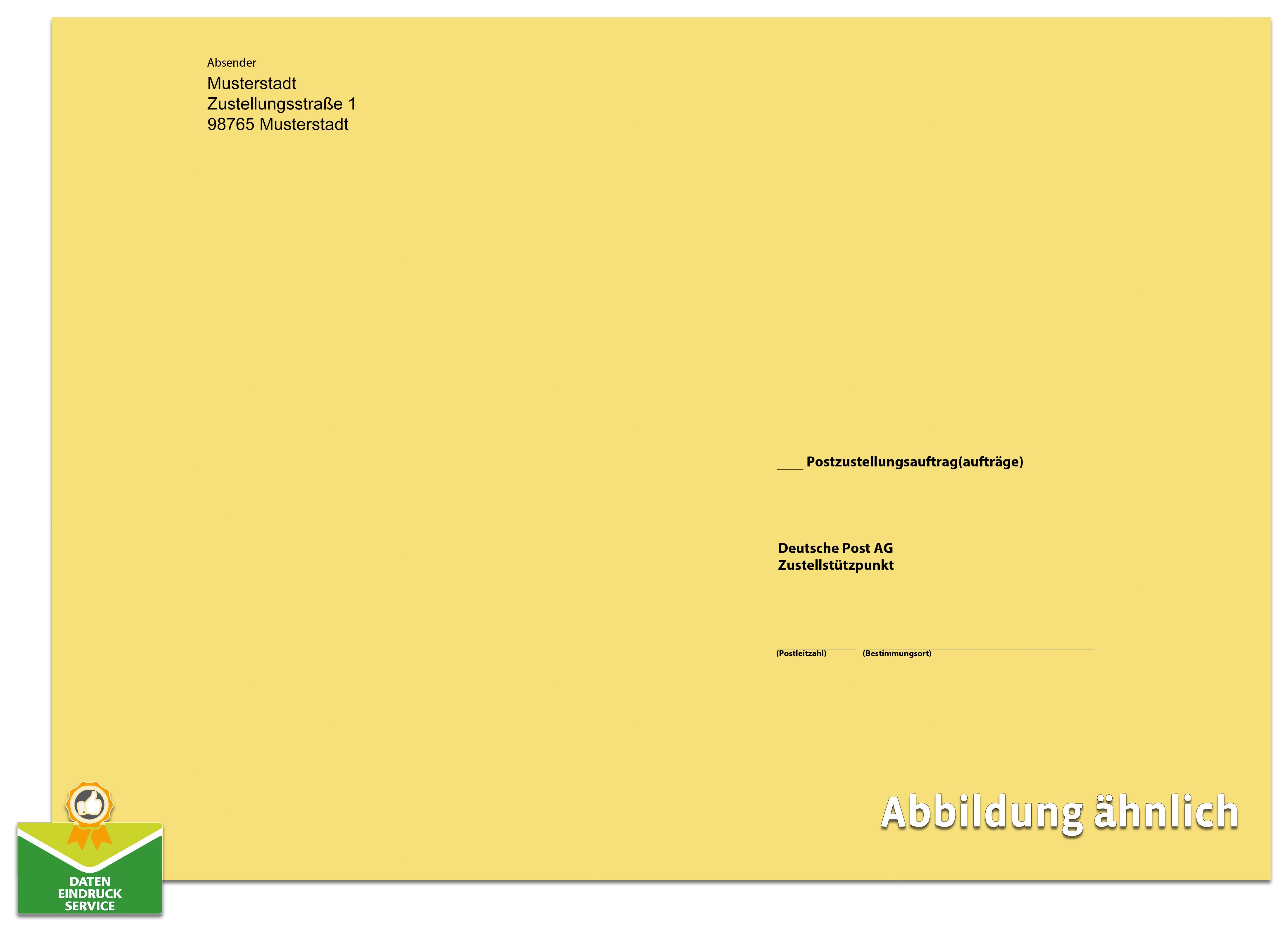 Zustellungsauftrag: Äußerer Umschlag ohne Fenster, haftklebend (mit 40mm Seitenfalz), 250 x 353 mm, Deutsche Post AG