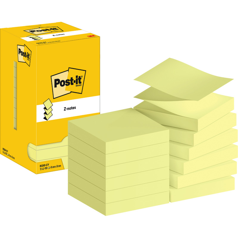 Post-it® Haftnotizen Z-Notes 76 x 76 mm, gelb, 12 Blöcke