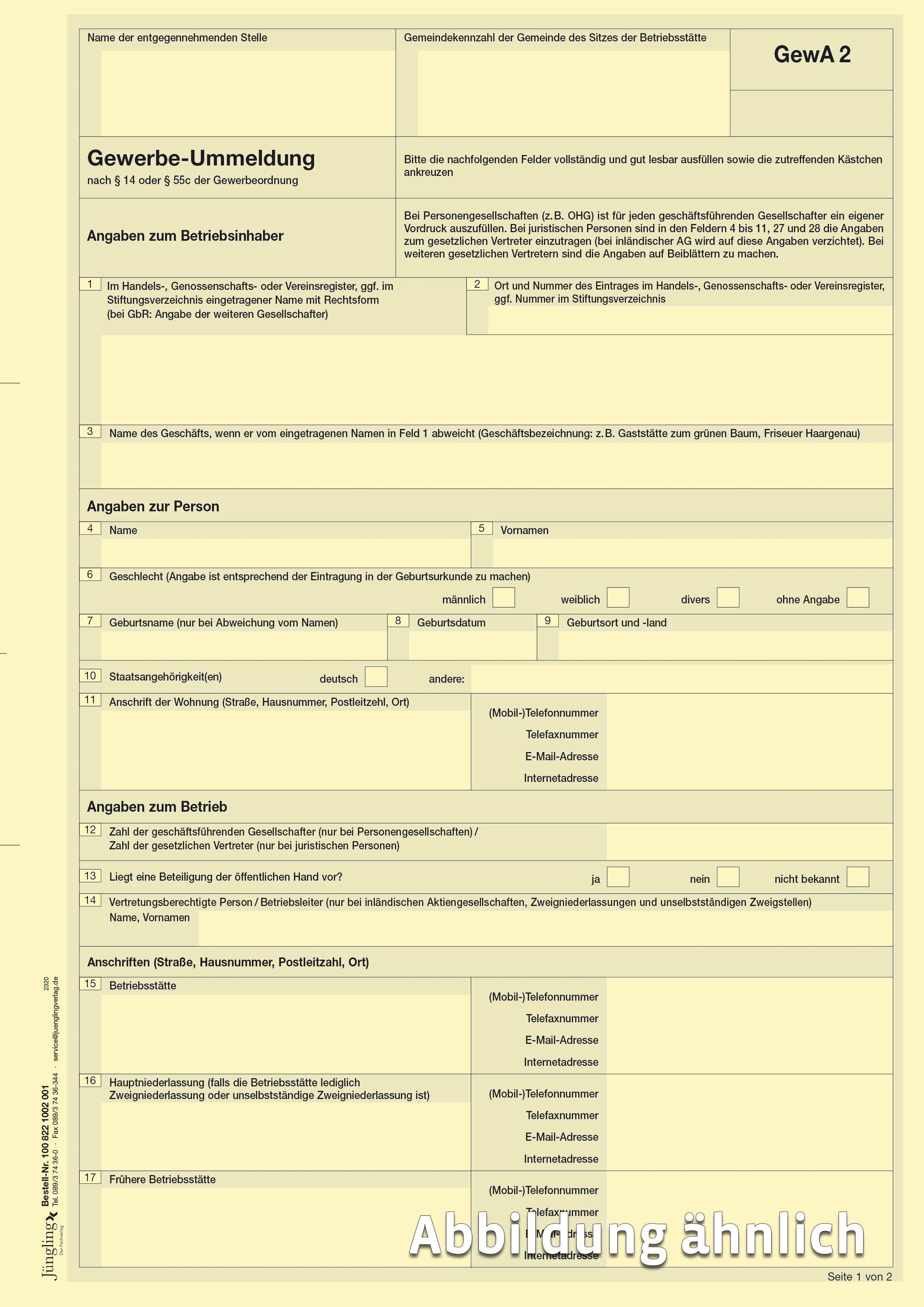 GewA 2 (Gewerbeummeldung), ab 01.11.2025 A4