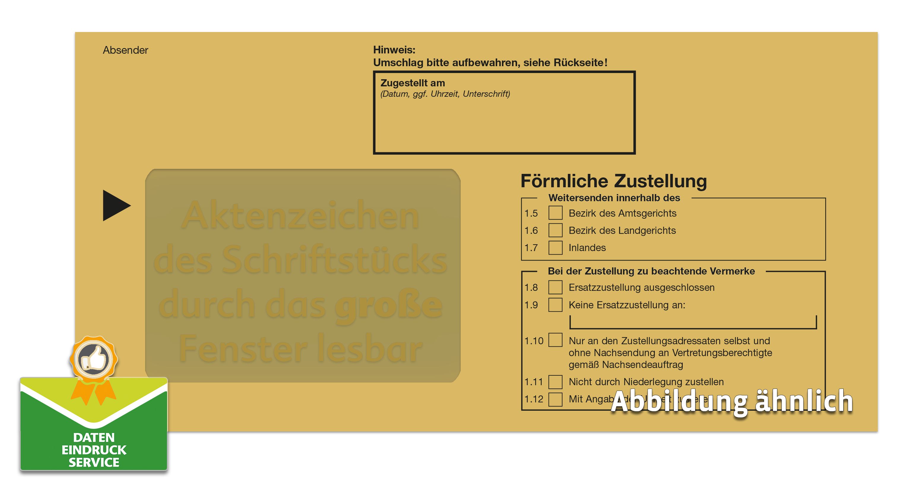 Förmliche Zustellung: Innerer Umschlag m. großem F. nk m. Einsteckschl. maschinell kuvertierbar 114x229 mm,