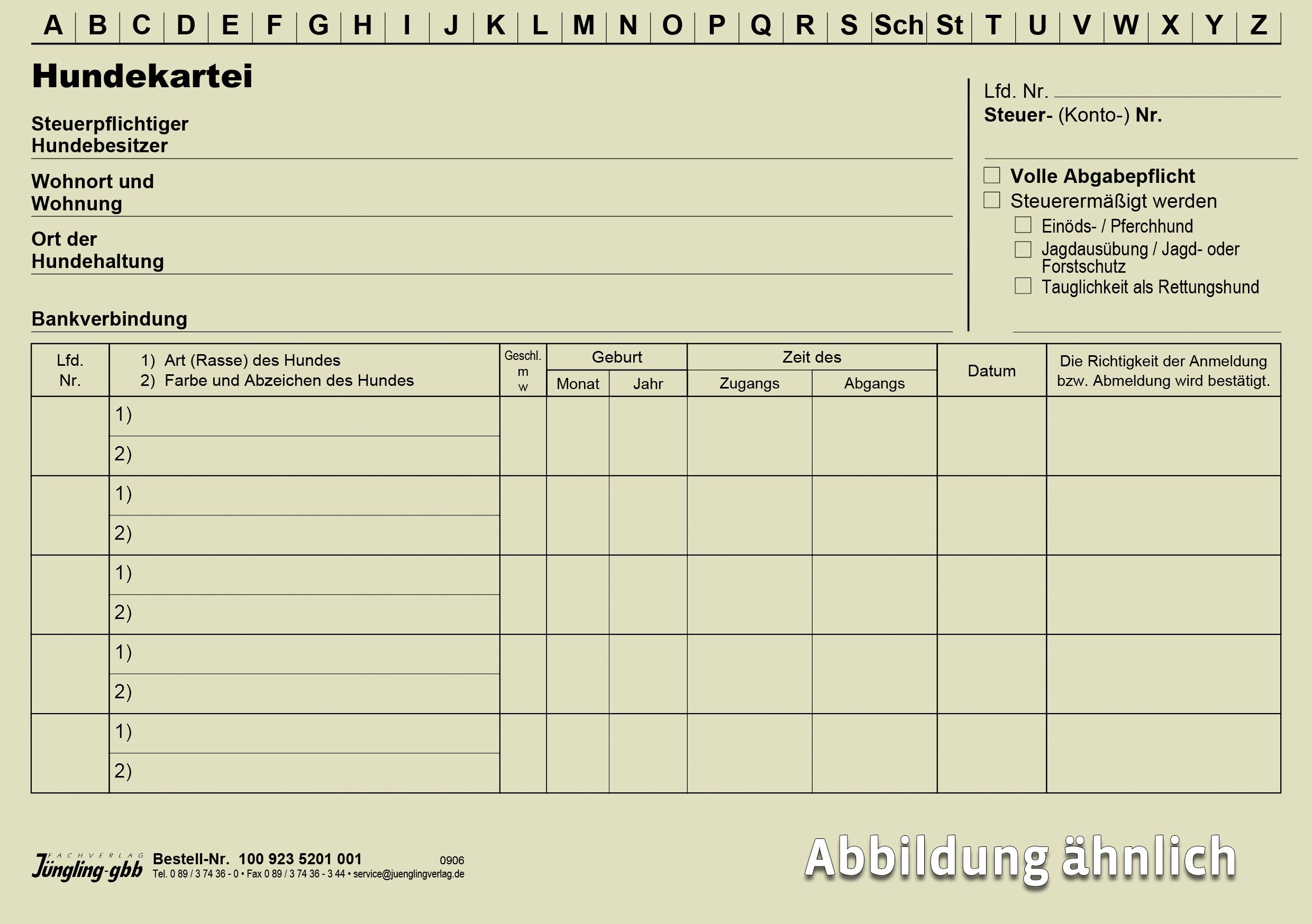 Hundesteuerkartei, DIN A5, grau
