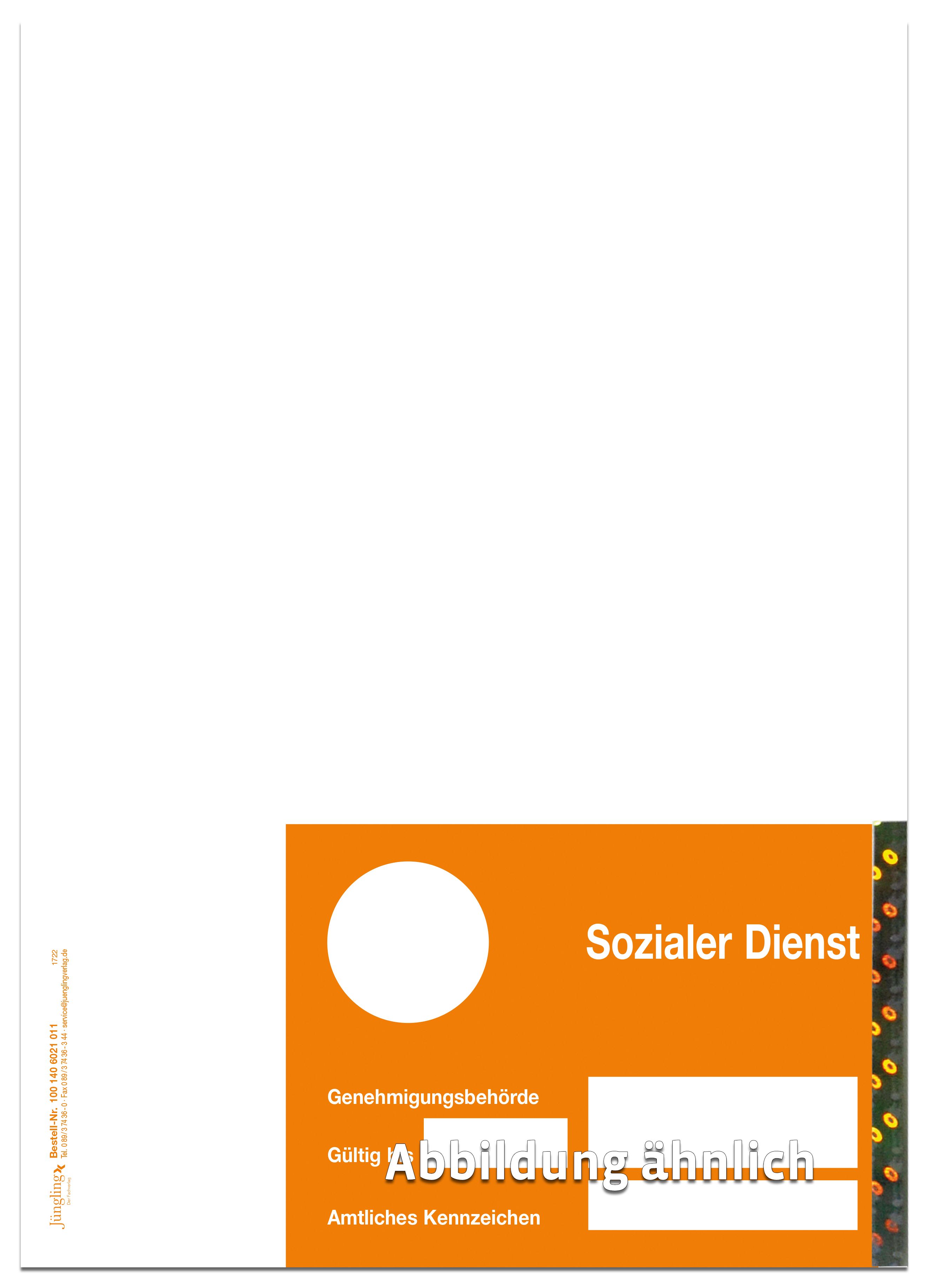 Parkausweis Sozialer Dienst, A4, mit abtrennbarem Parkausweis