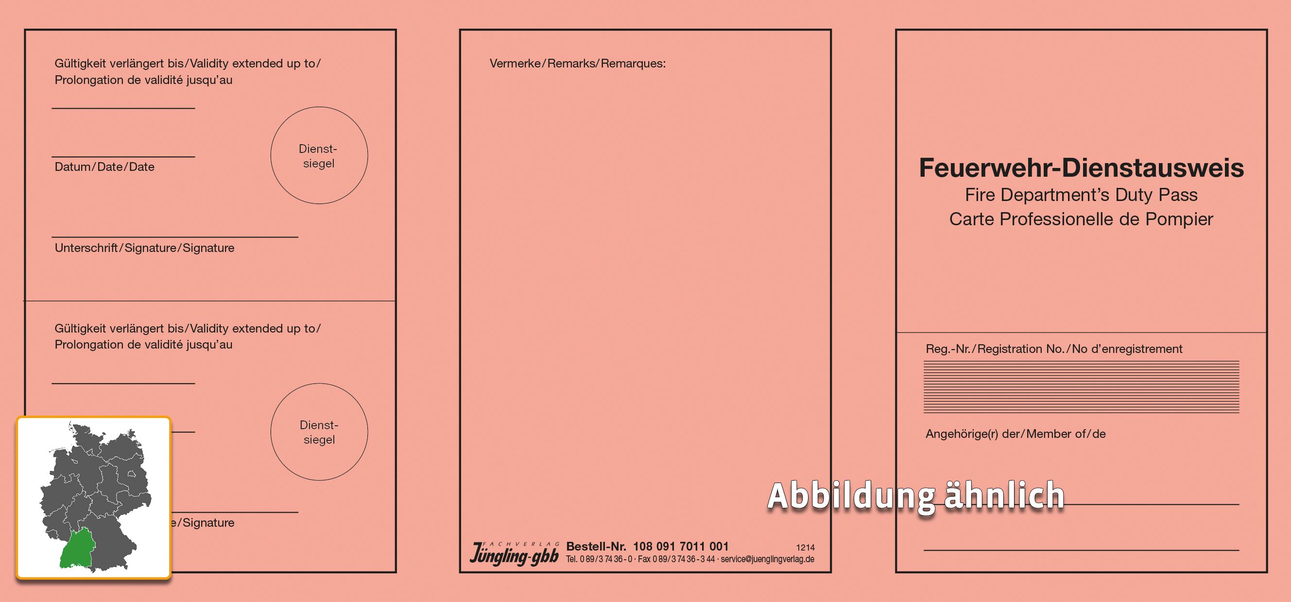 Feuerwehrdienstausweis, 3-sprachig, Pretex rot