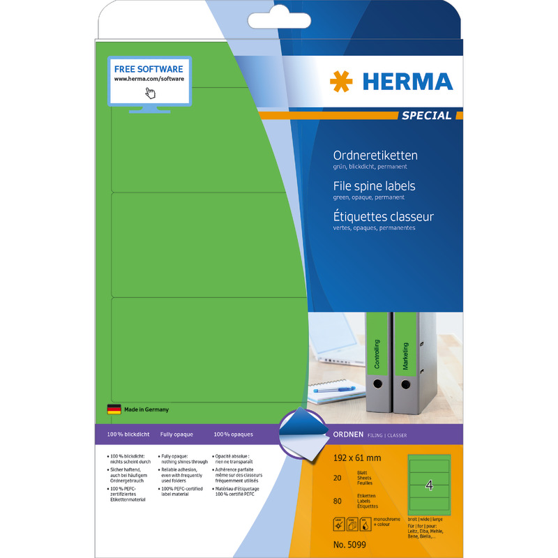 HERMA Ordneretiketten breit/kurz, B x H: 61 x 192 mm - grün