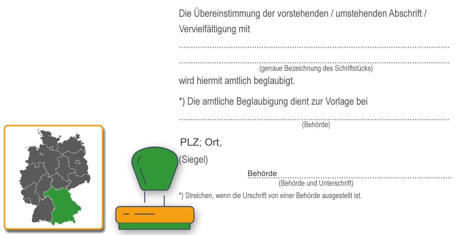 Stempel, Text: Beglaubigung einer Abschrift - speziell für Bayern