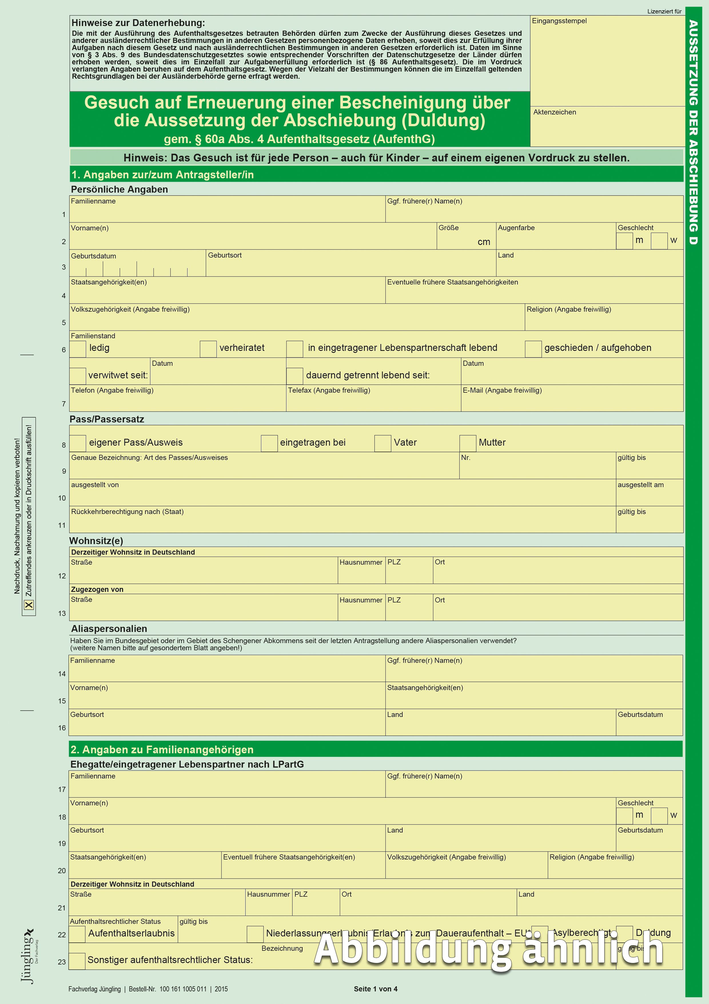 gesuch auf erteilung einer bescheinigung über die aussetzung der