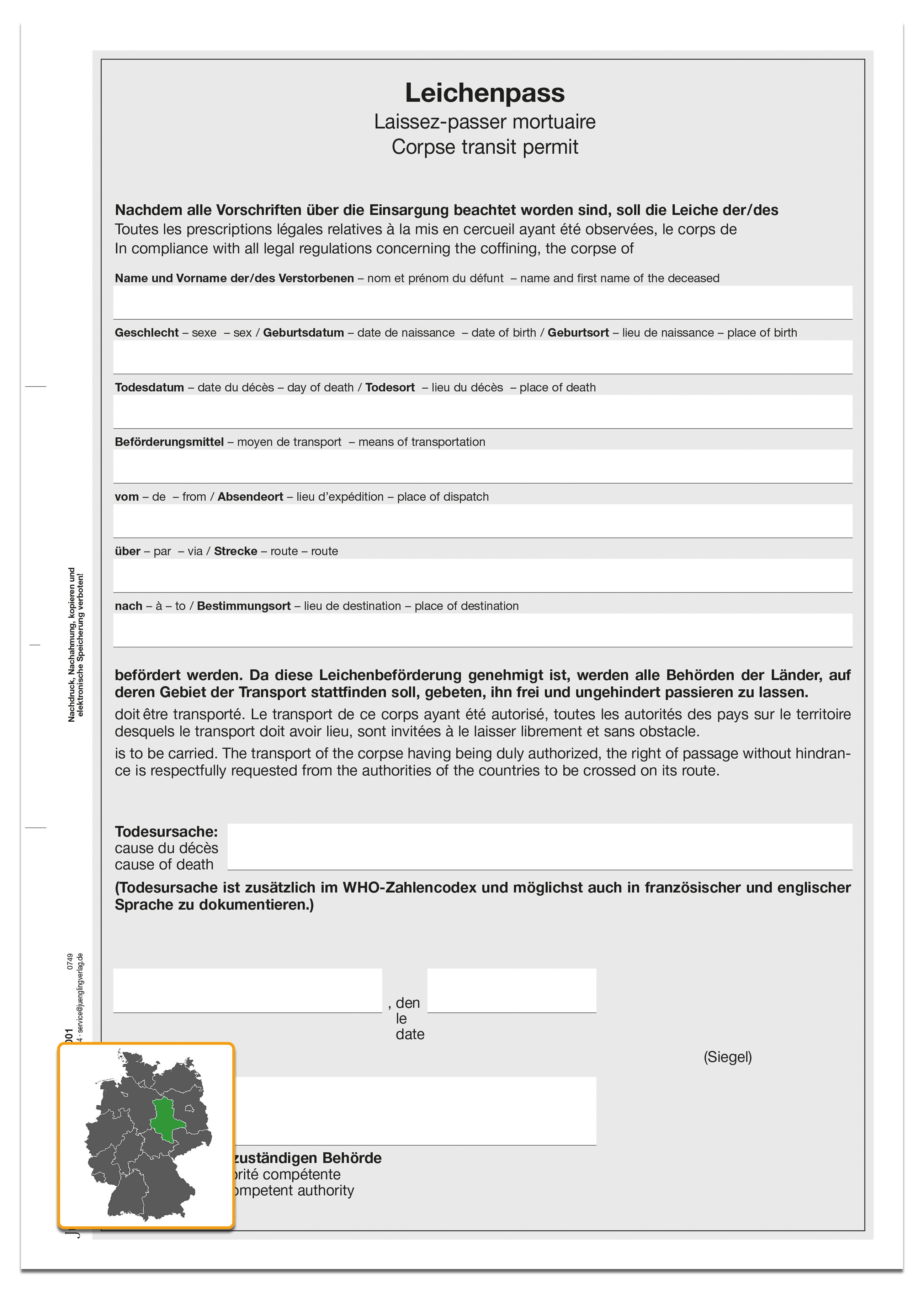 Leichenpass, DIN A4