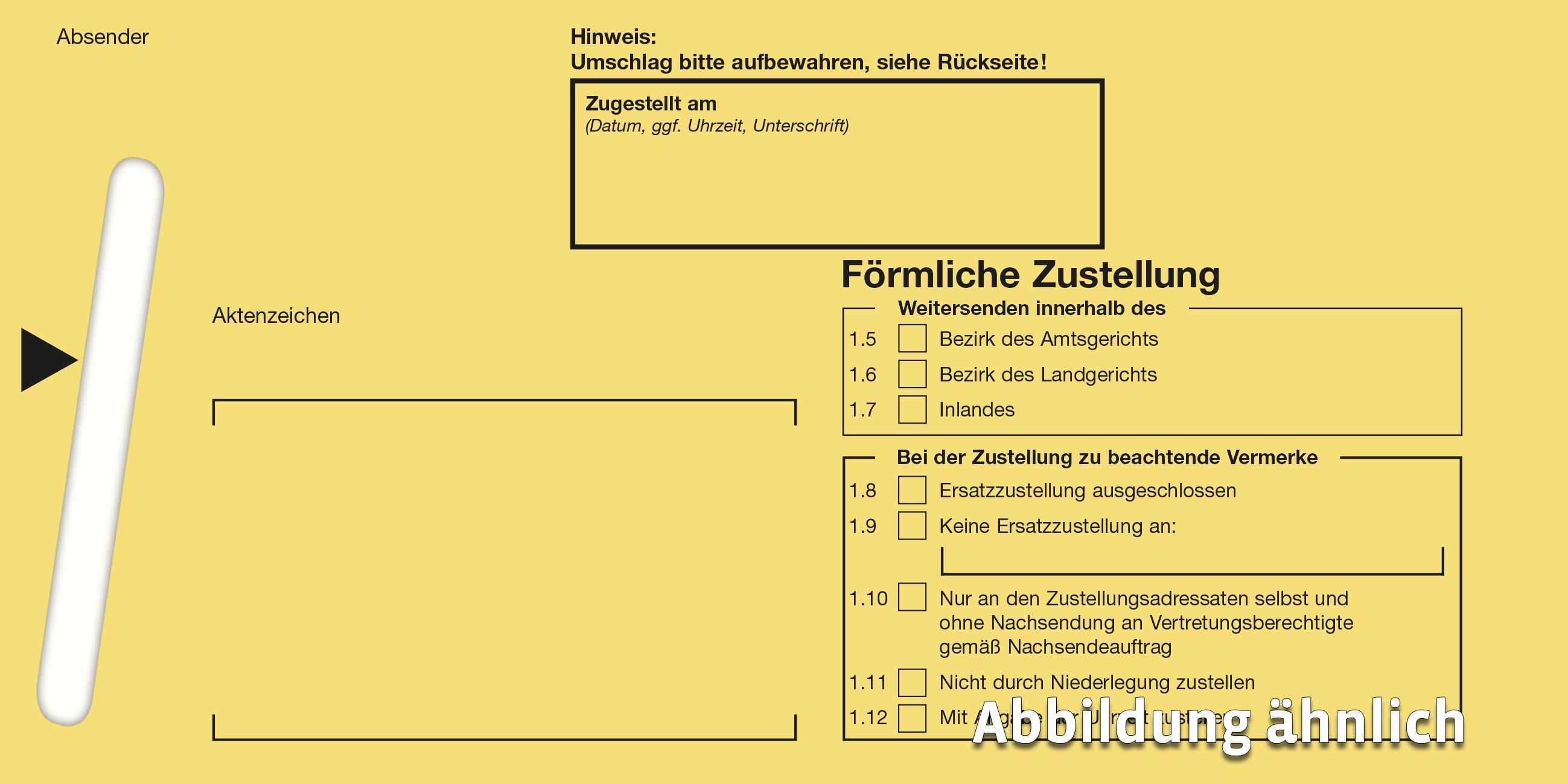 Förmliche Zustellung: Innerer Umschlag ohne Fenster, nassklebend, mit Kohlepapier