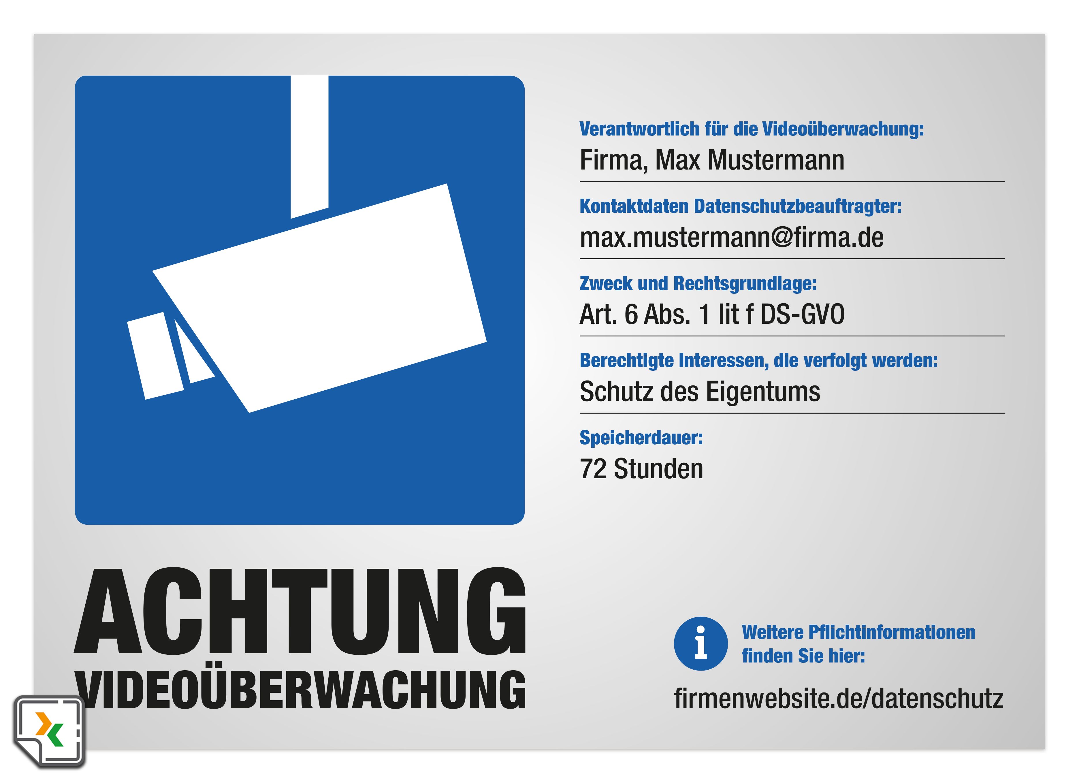 Achtung Videoüberwachung: DSGVO-Aufkleber, A3