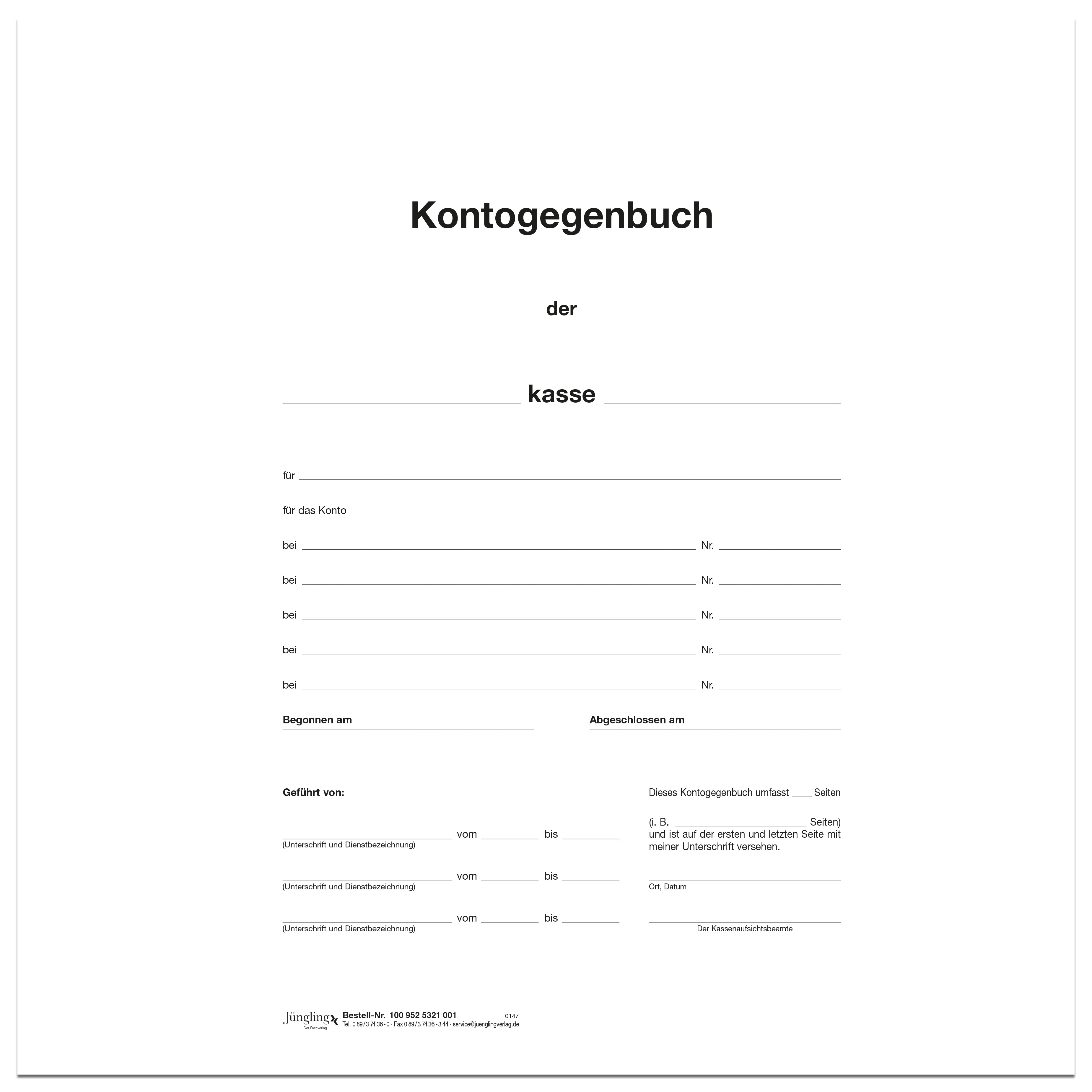 Kontogegenbuch 4-spaltig - Titelbogen, DIN A4 4-seitig