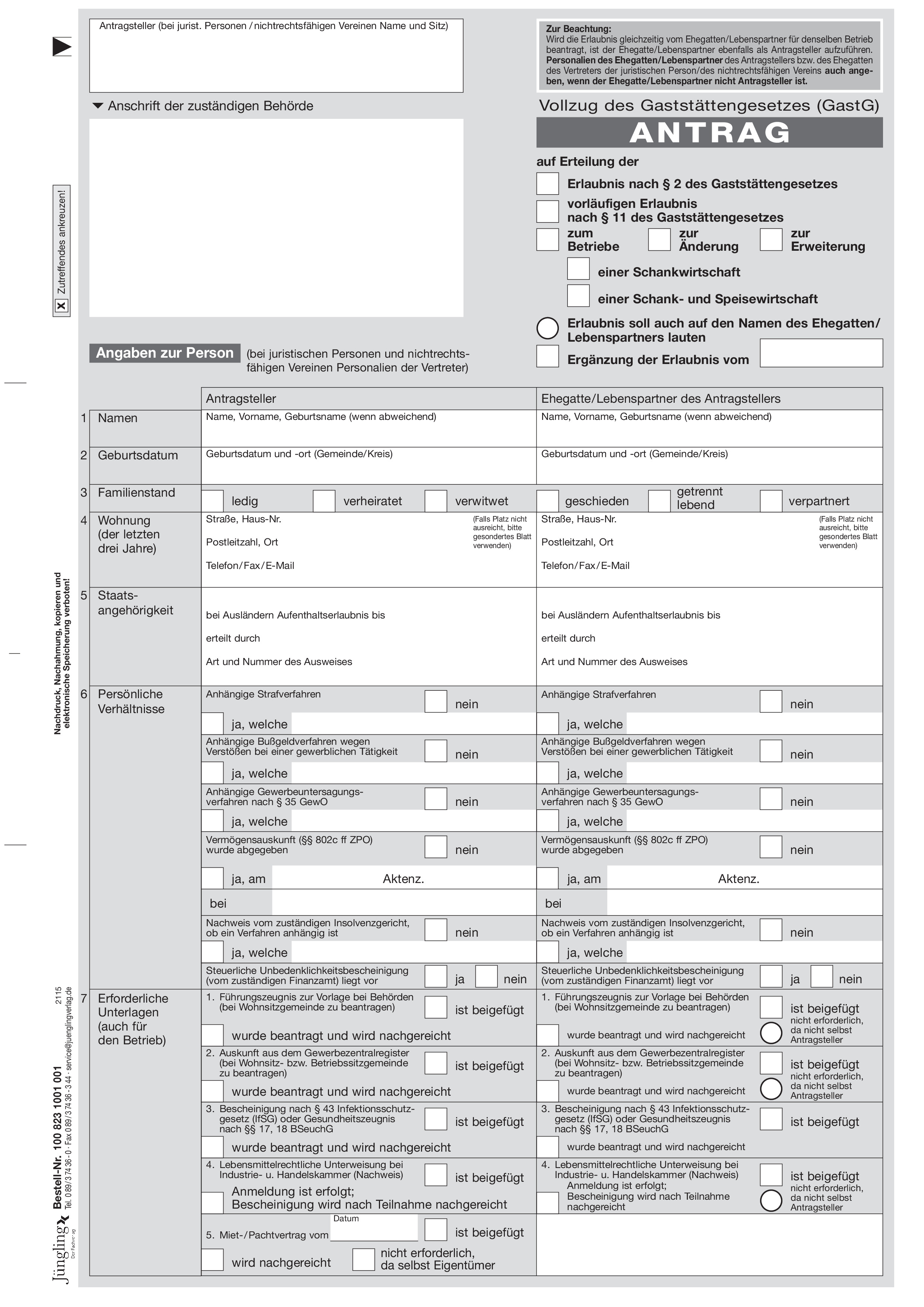 Antrag §§ 2, 11 GastG, A4 4-seitig