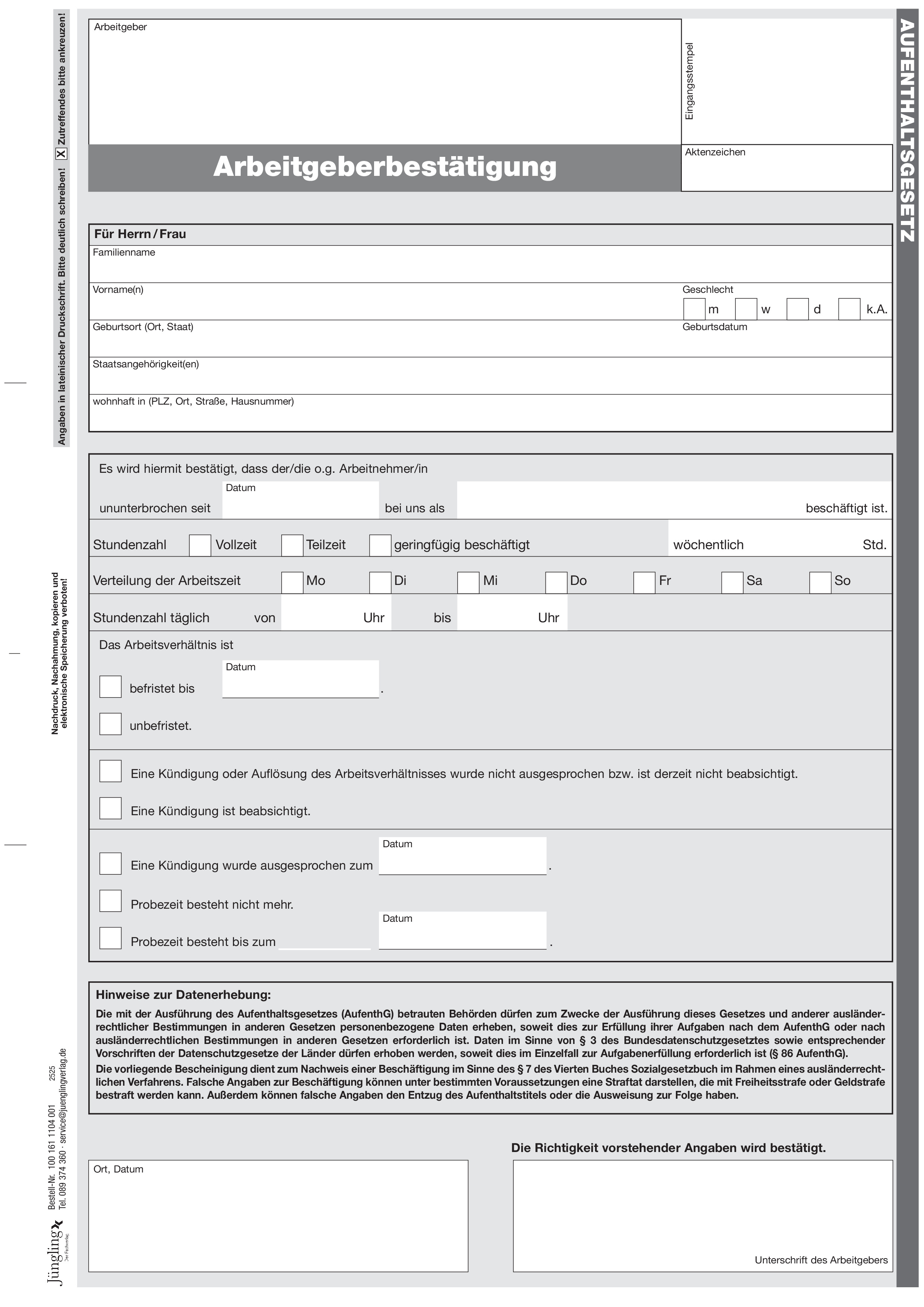 Arbeitgeberbescheinigung, A4