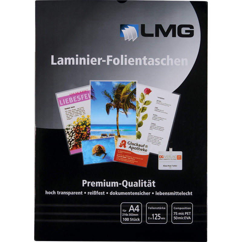 LMG Premium Laminier-Folientaschen, B x L: 216 x 303 mm, DIN A4, Packung: 100 Stück