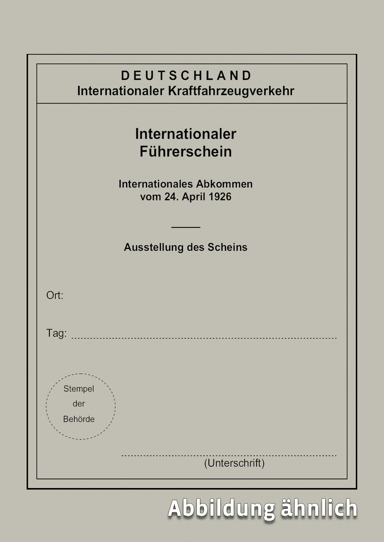 Internationaler Führerschein (1926) Umschlag neobond grau, Heft 40-seitig