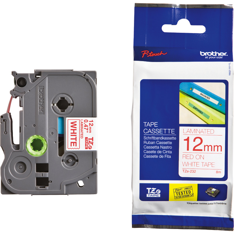 Brother TZE-232 Schriftbandkassette P-Touch, 12 mm, rot/weiß - rot / weiß
