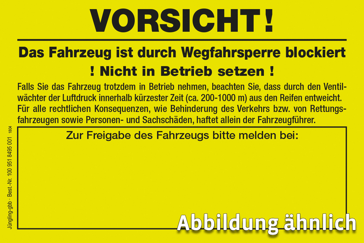 Aufkleber für Blockierung durch Ventilwächter, 105 x 70 mm, leuchtgelb