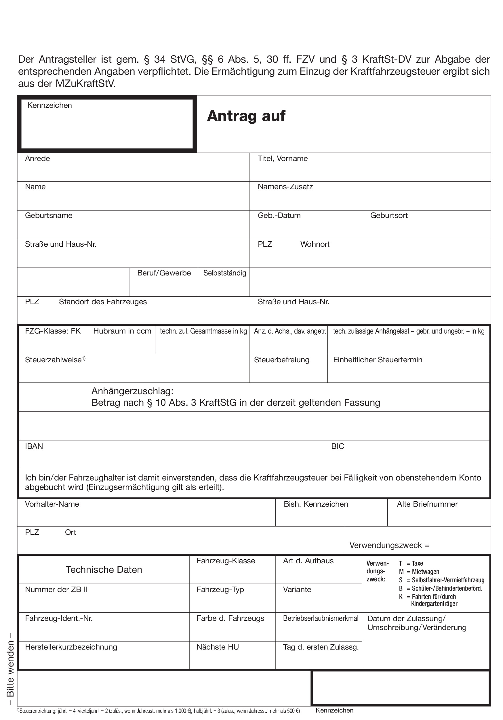 Antrag Zulassung gemäß § 6 FZV, DIN A5