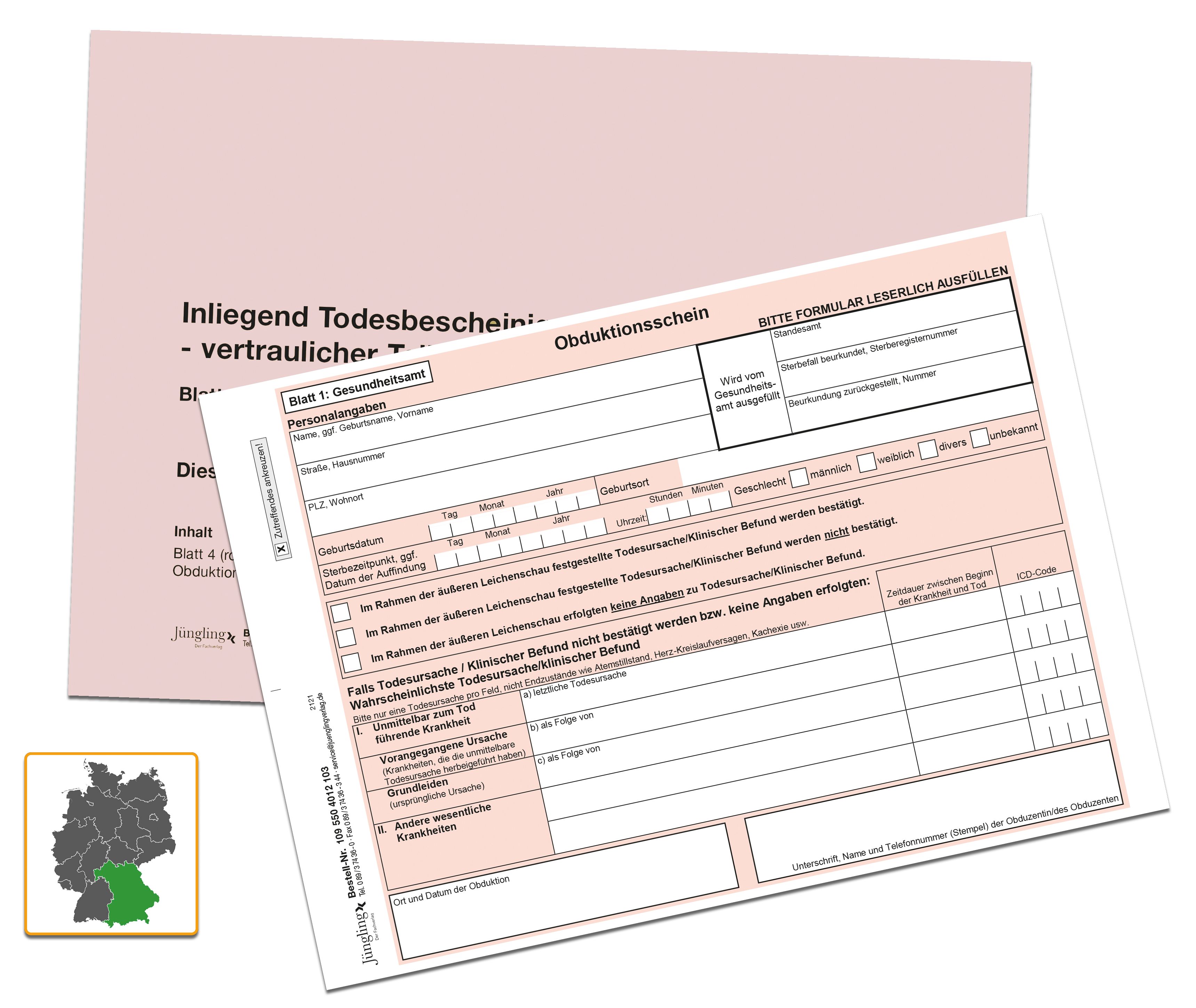Set Obduktionsschein mit Kuvert, A5, 3-fach