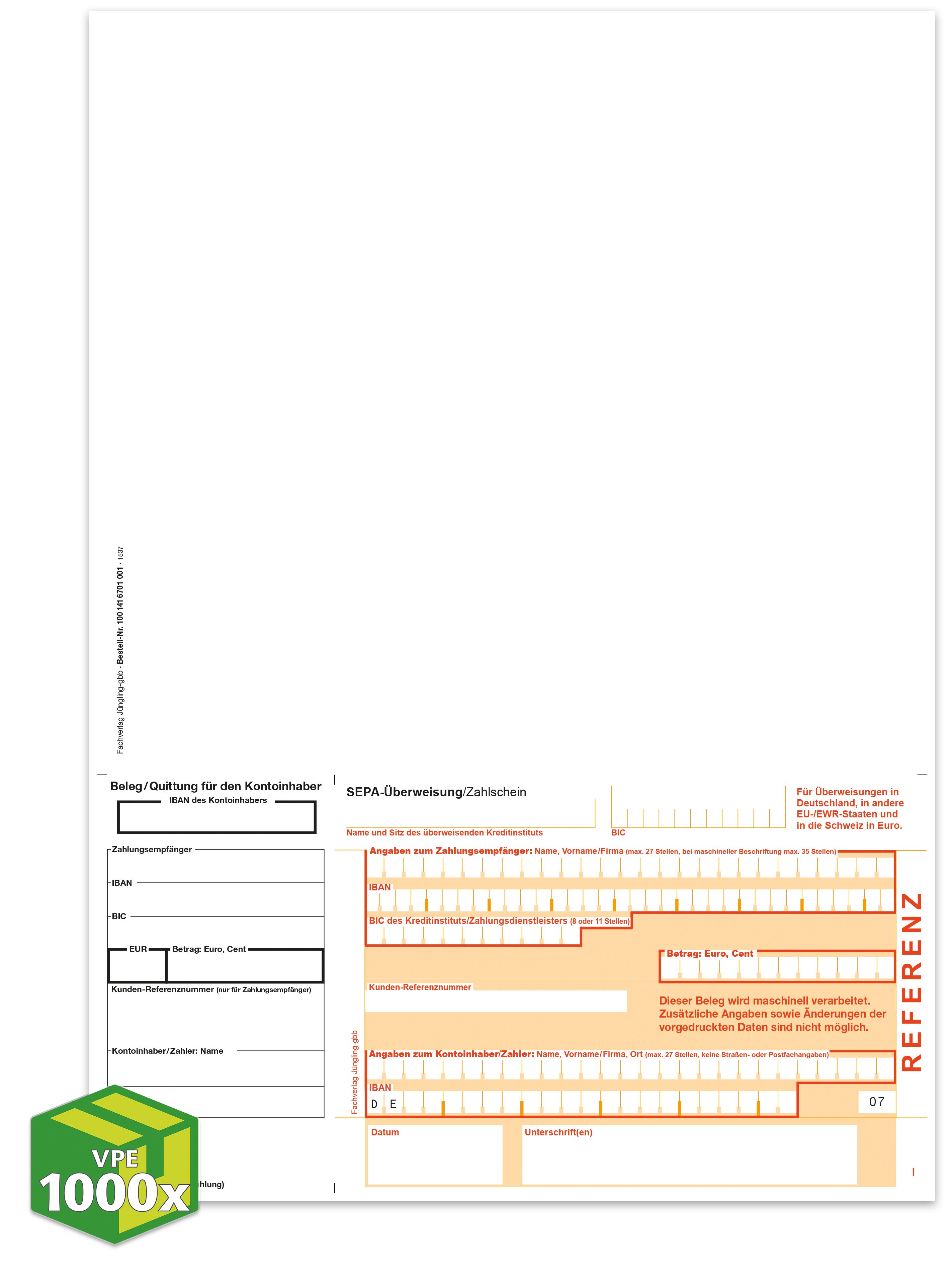 SEPA Zahlschein, A4, Giro unten, Referenz [07], VKE 1000 Stück