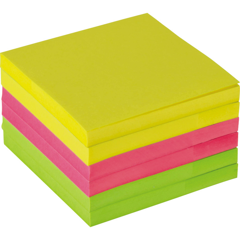 INFO NOTES Haftnotizen Neon, 75 x 75 mm, farbig sortiert