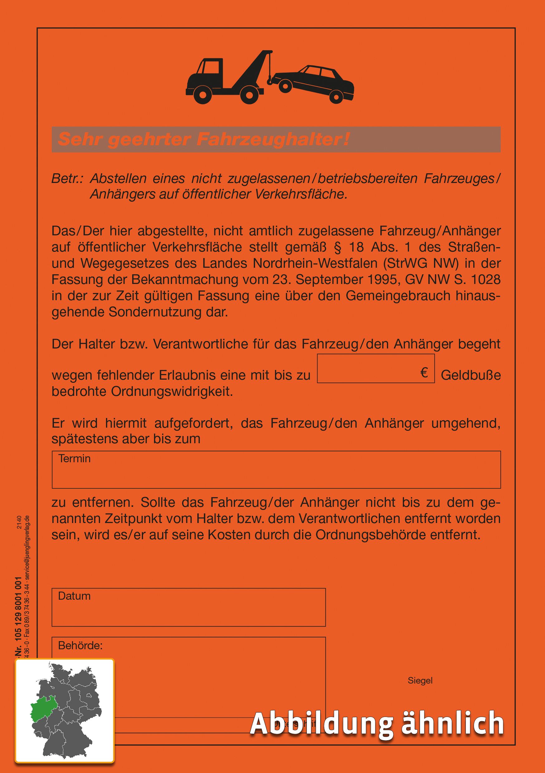 Aufkleber Sondernutzung (NRW), leuchtrot, A5, 2seitig