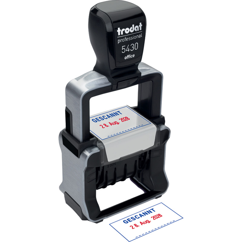 Trodat Office Professional 5430 mit Text GESCANNT, Kissen blau/rot