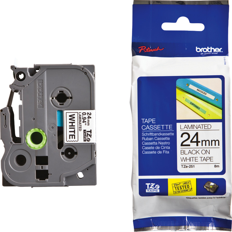 Brother TZE-251 Schriftbandkassette P-Touch, 24 mm, schwarz/weiß - schwarz / weiß