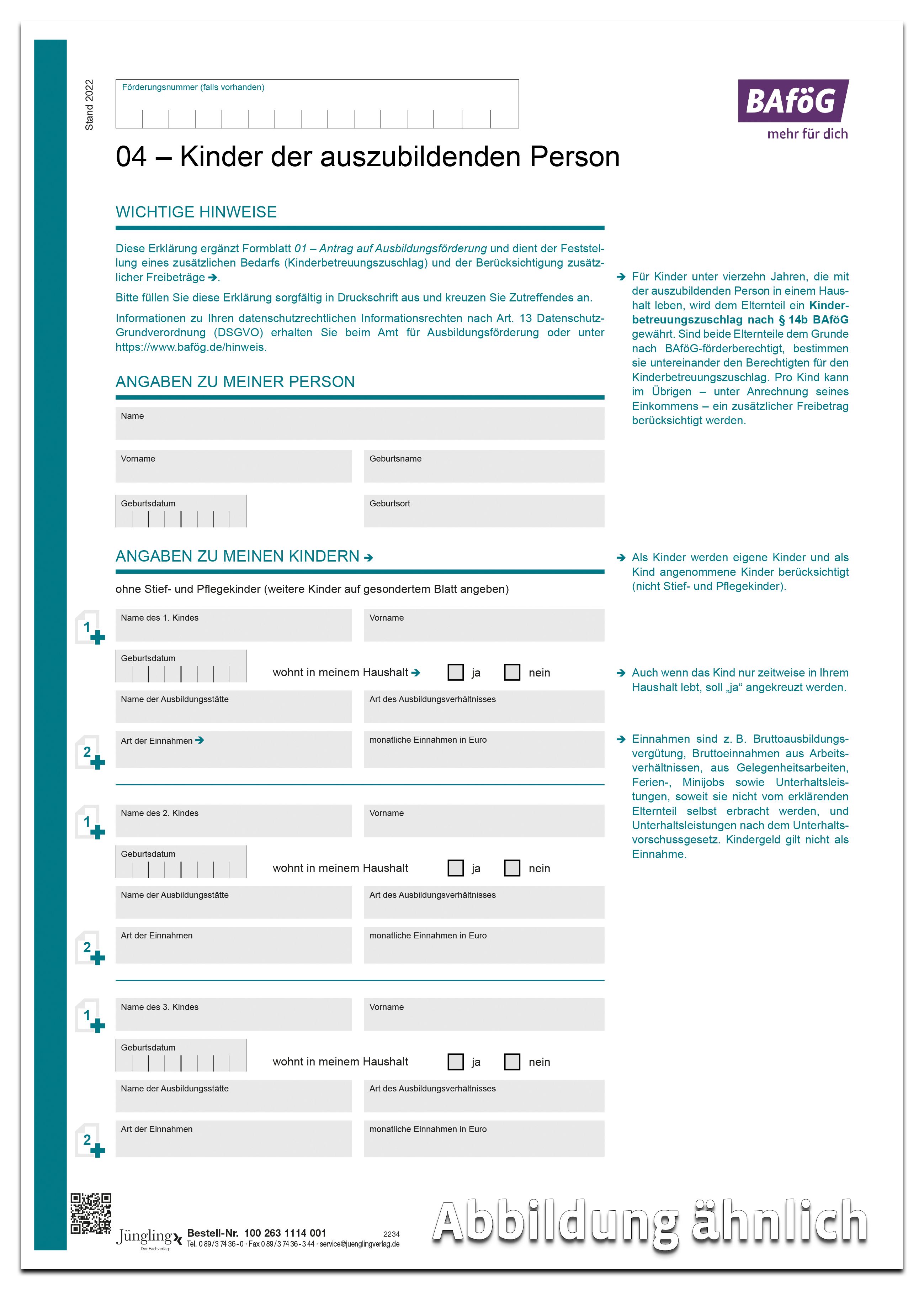 Formblatt 04 - Kinder der auszubildenden Person, A4, 2-seitig