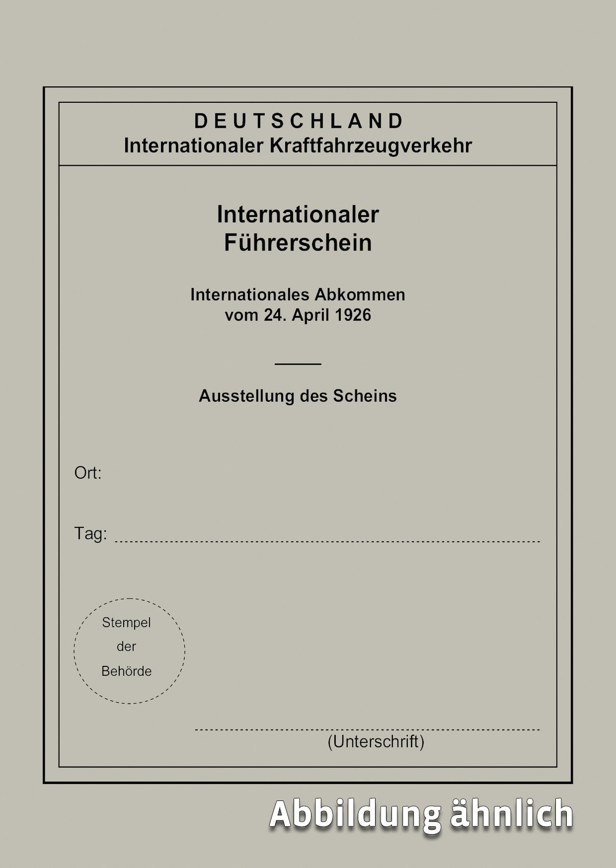 Internationaler Führerschein (1926) Umschlag neobond grau, Heft 40-seitig