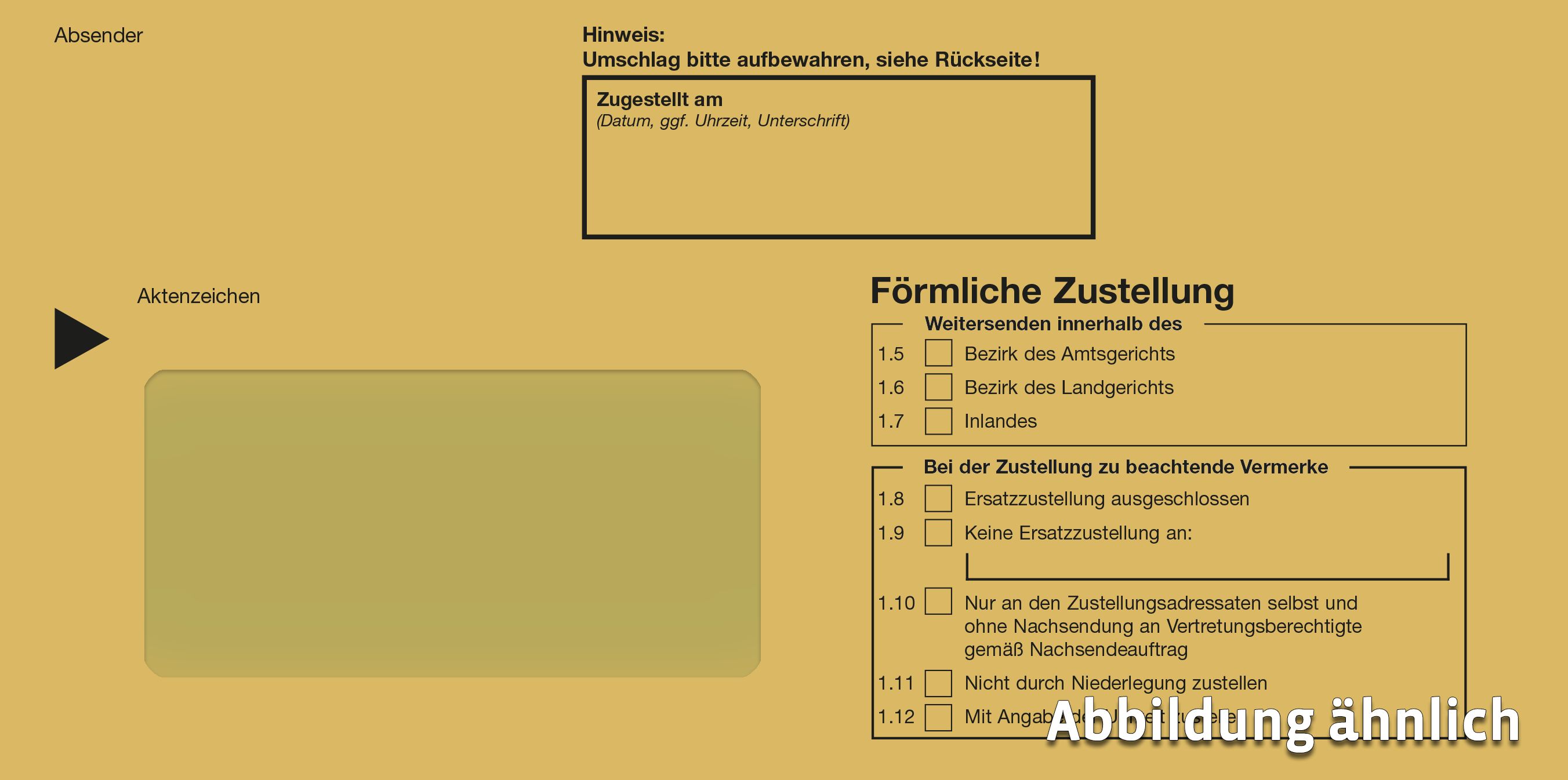 Förmliche Zustellung: Innerer Umschlag, haftklebend, mit Fenster
