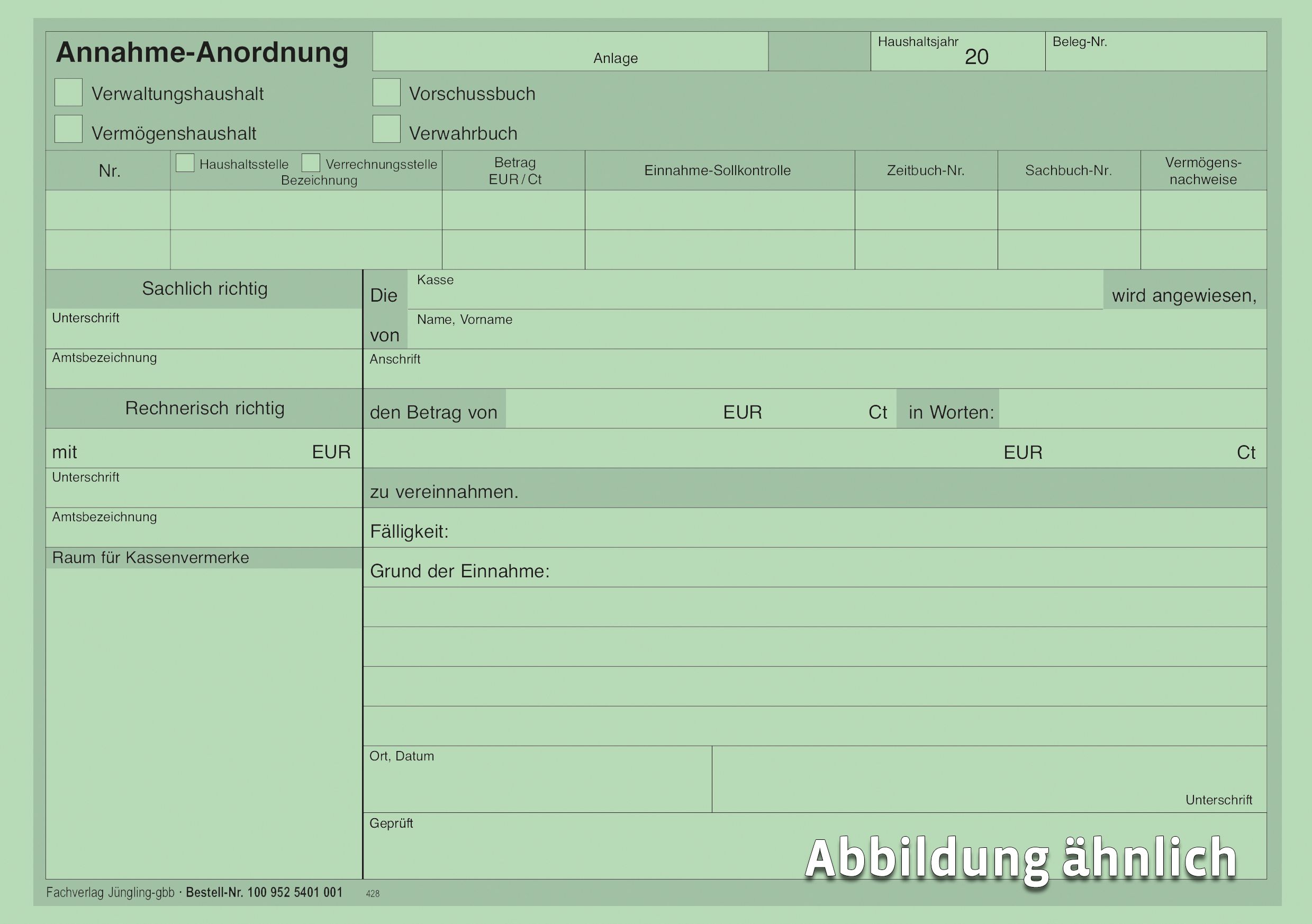 Annahme-Anordnung, DIN A5 grün Annahme-Anordnung, DIN A5 grün