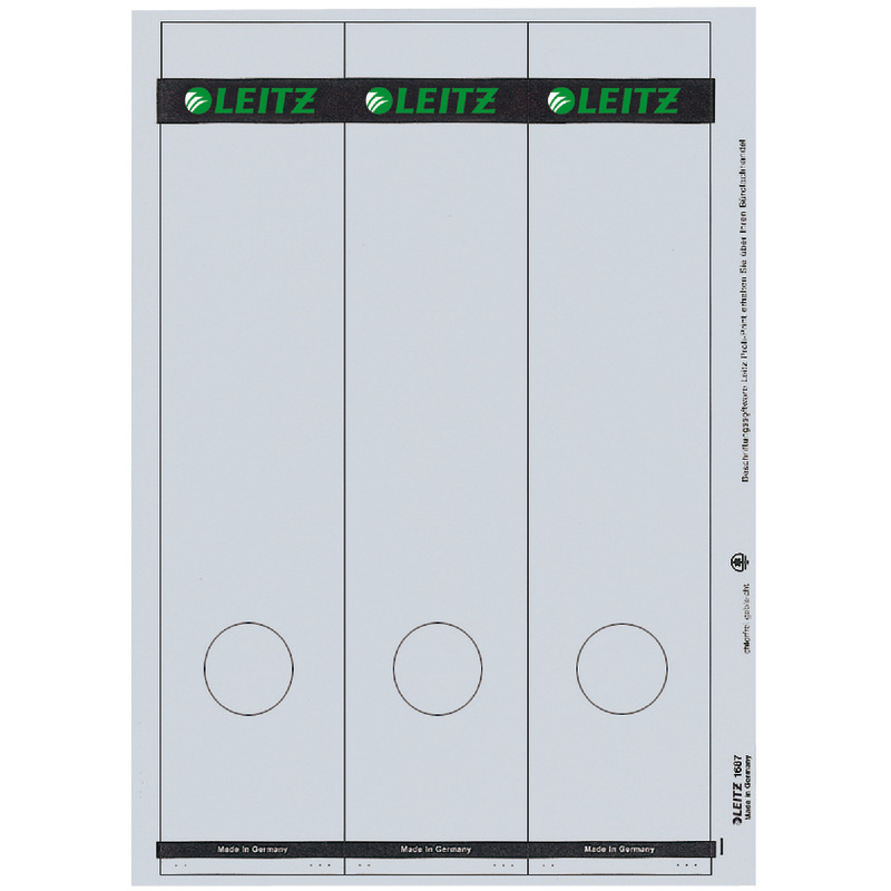 LEITZ Rückenschilder 1687 für Laserdrucker, selbstklebend,  für Rückenbreite 80 mm, 61 x 285 mm - weiß