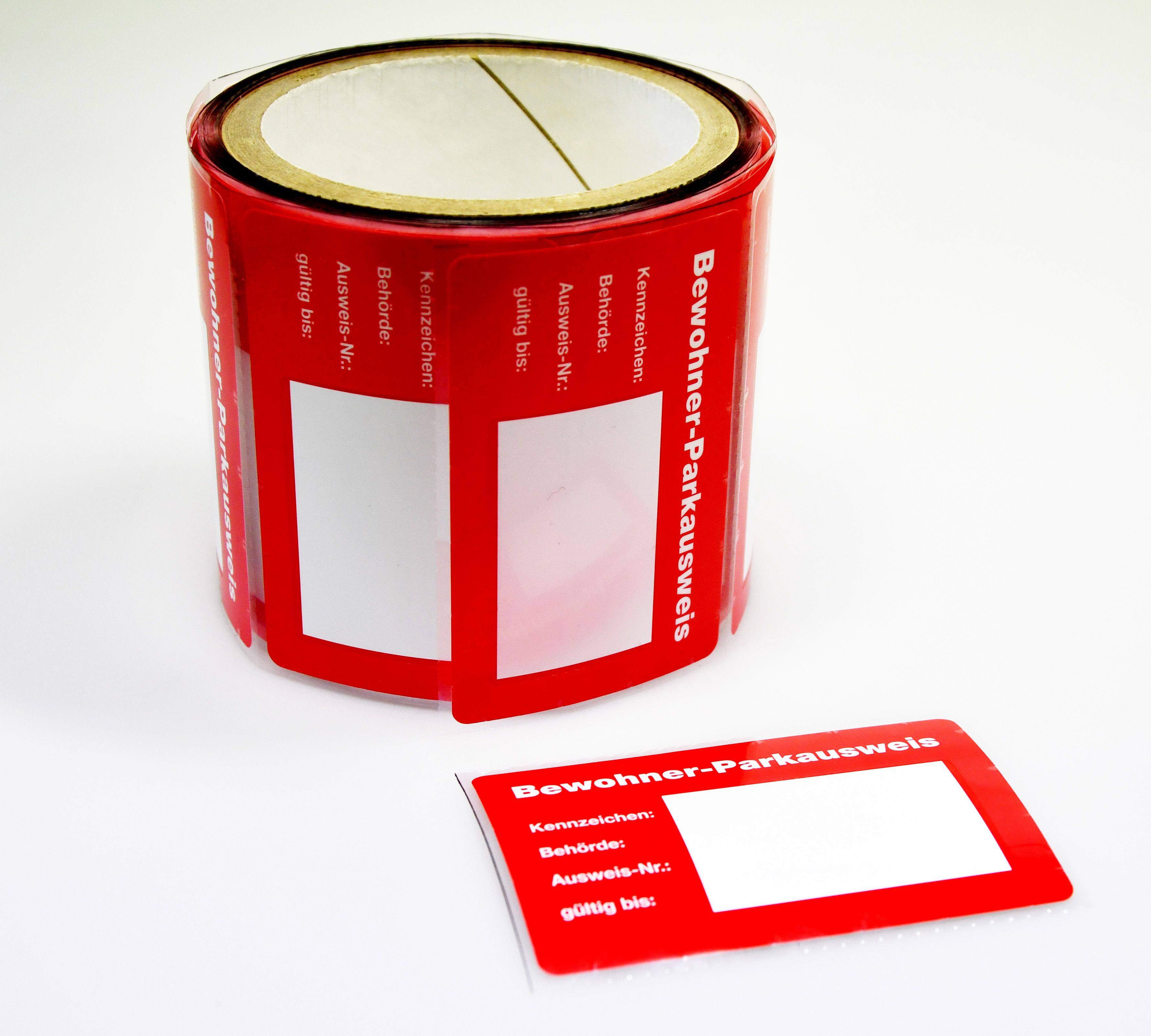 Bewohner-Parkausweis, Scheckkartenformat hinter Glas klebend, rot, Rolle à 250 Stück