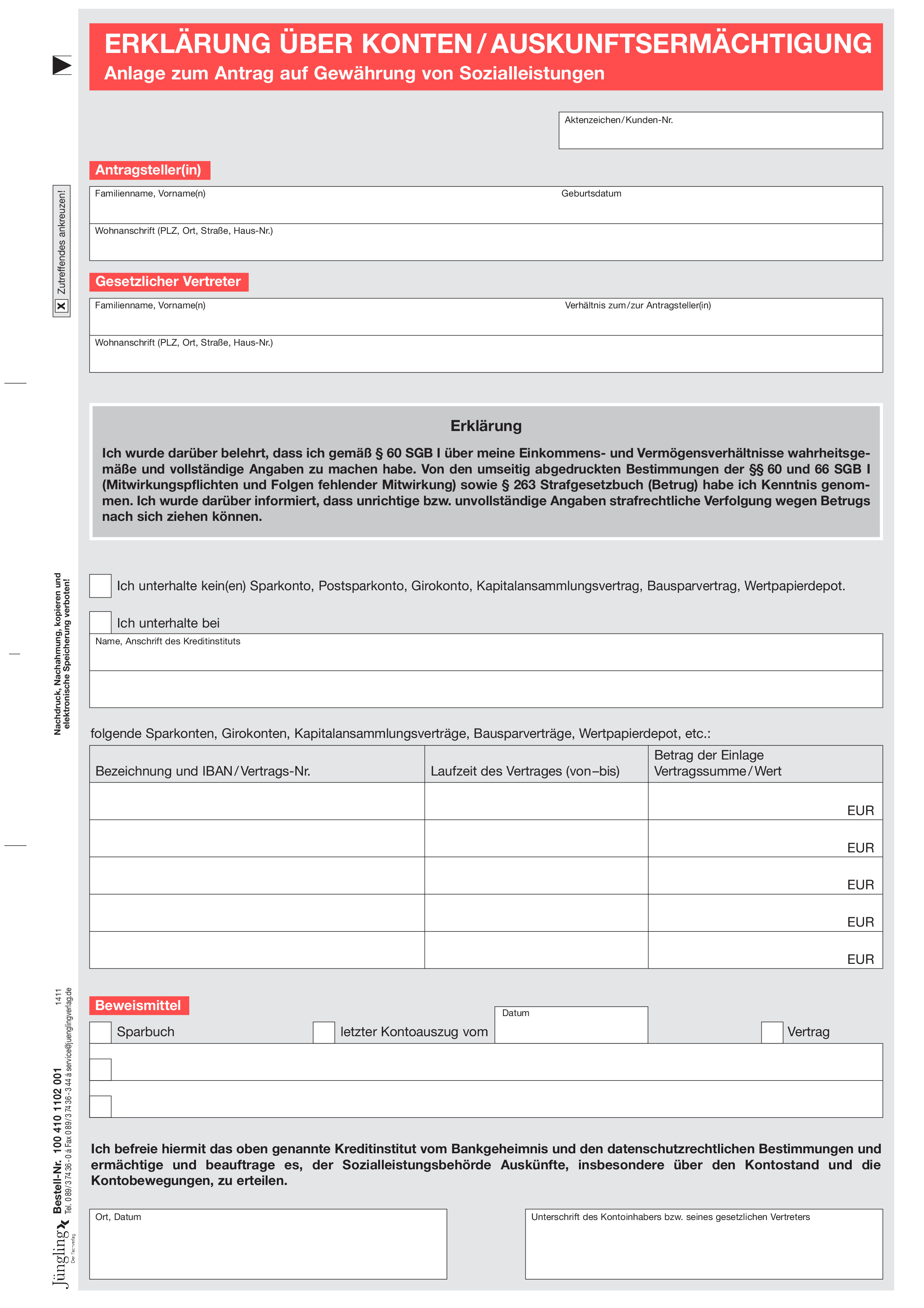 Erklärung über Konten / Auskunftsermächtigung, A4 Erklärung über Konten / Auskunftsermächtigung, A4