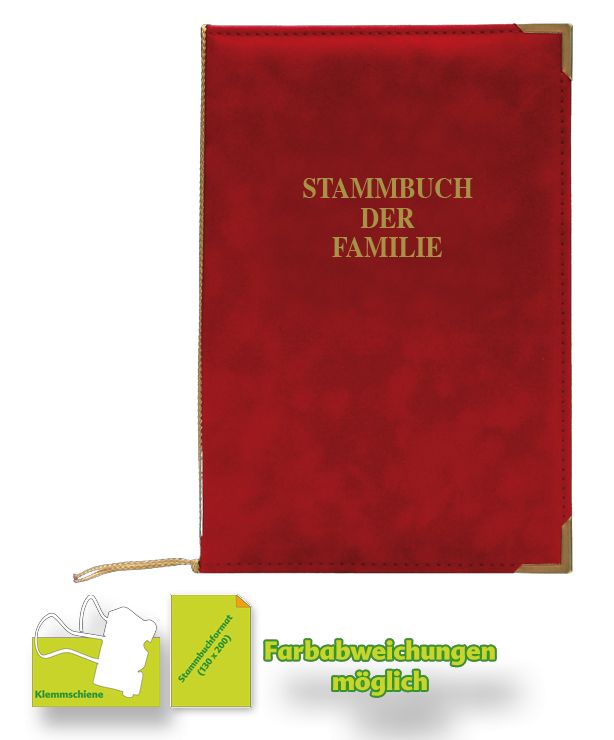 Stammbuch Alcan-Velour in Tomate mit Klemmschiene