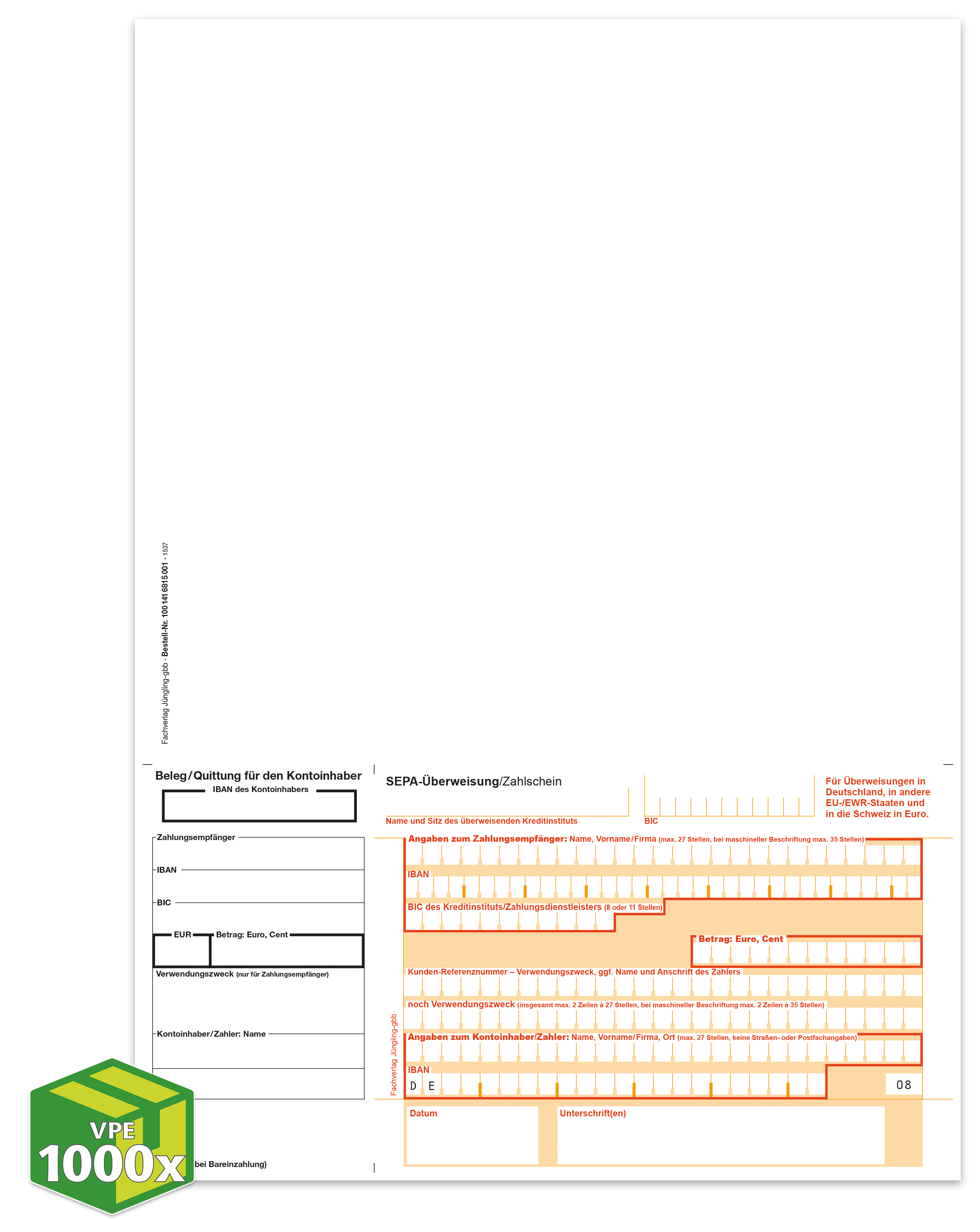 SEPA Zahlschein A4 **AB-data**, Giro unten, Beleg links, [08], VKE 1000 Stück