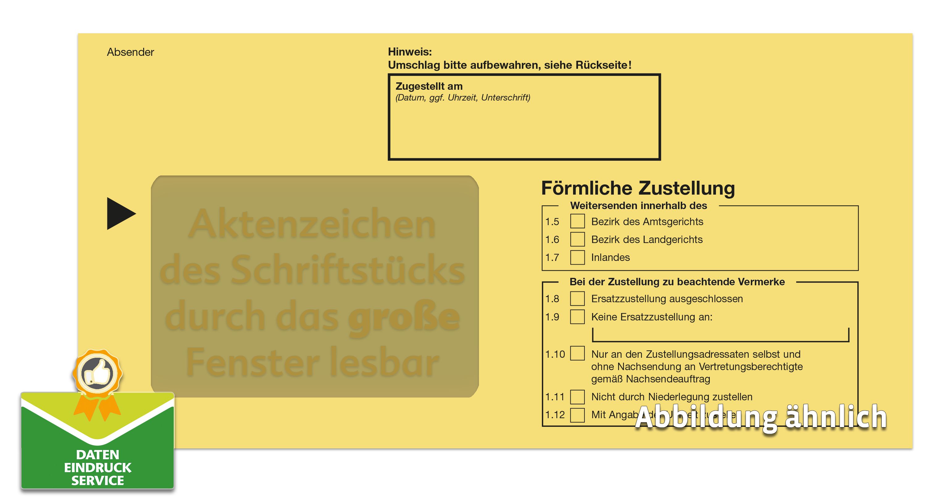 Förmliche Zustellung: Innerer Umschlag m. großem F. nk m. Einsteckschl. maschinell kuvertierbar 114x229 mm,