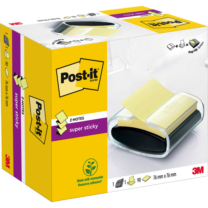 Post-it® Z-Notes Dispenser, PRO, Schwarz + Post-it® Super Sticky Z-Notes
