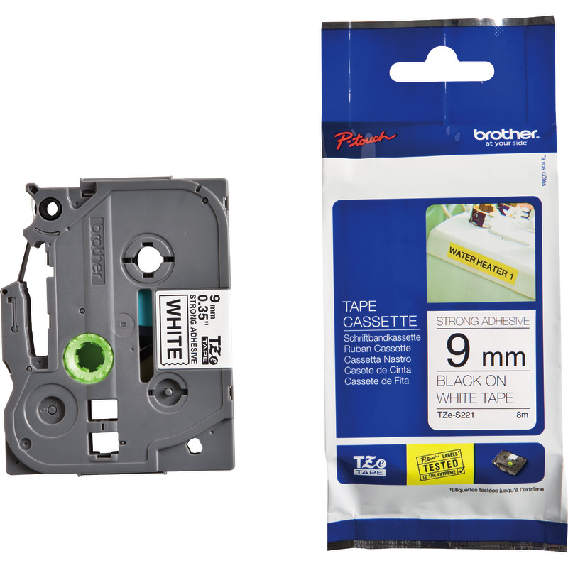 Brother Spezialband TZe-S221, schwarz/weiß, 9 mm - schwarz / weiß Brother Spezialband TZe-S221, schwarz/weiß, 9 mm - schwarz / weiß