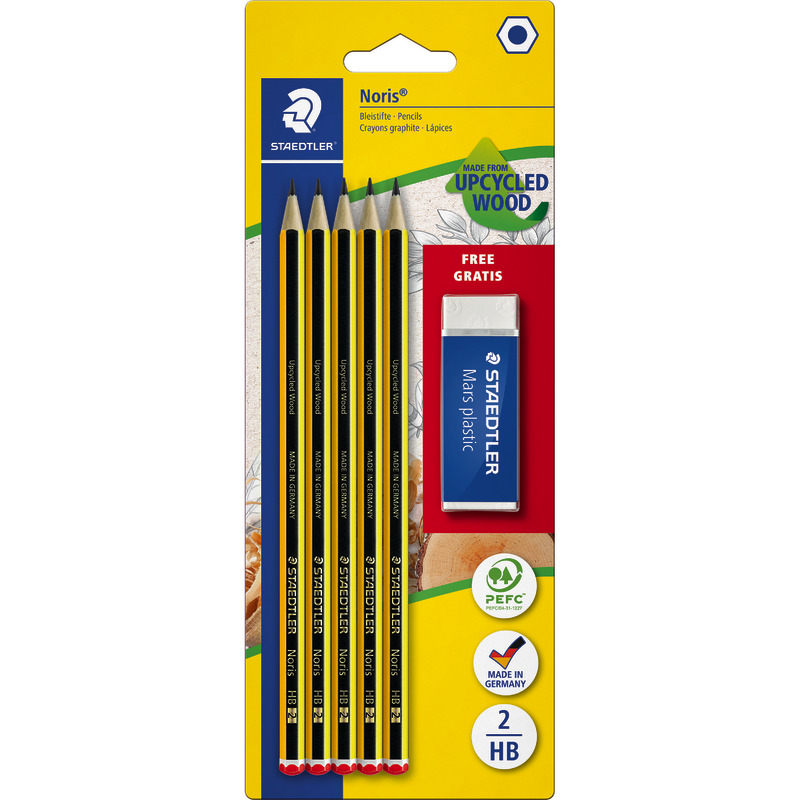 Spar-Set! 5 STAEDTLER Bleistifte Noris 120 + 1 Radierer GRATIS