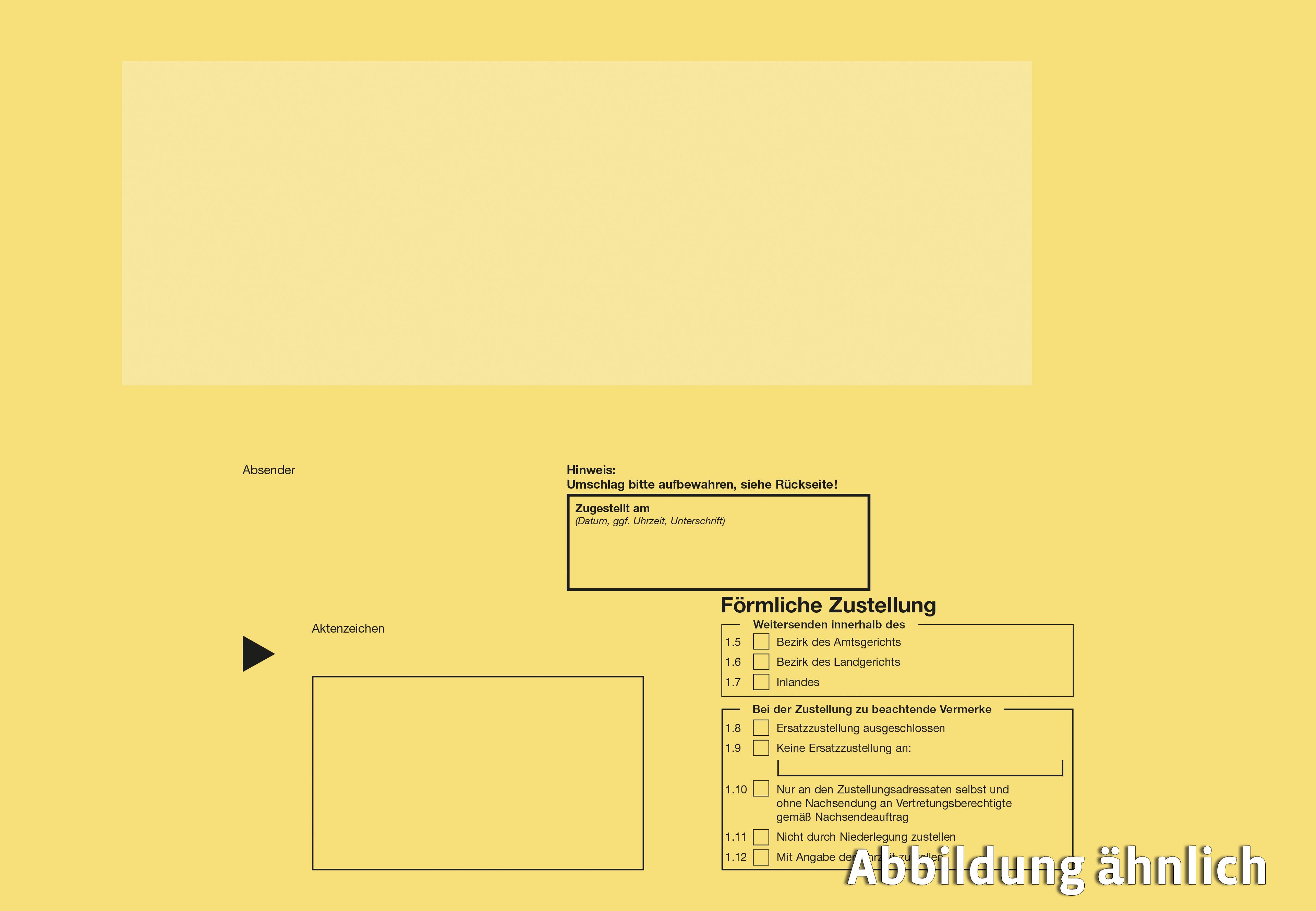 Förmliche Zustellung: Innerer Umschlag ohne Fenster, 225 x 325 mm, mit Dokumentenhülle, mit 40mm Seitenfalz