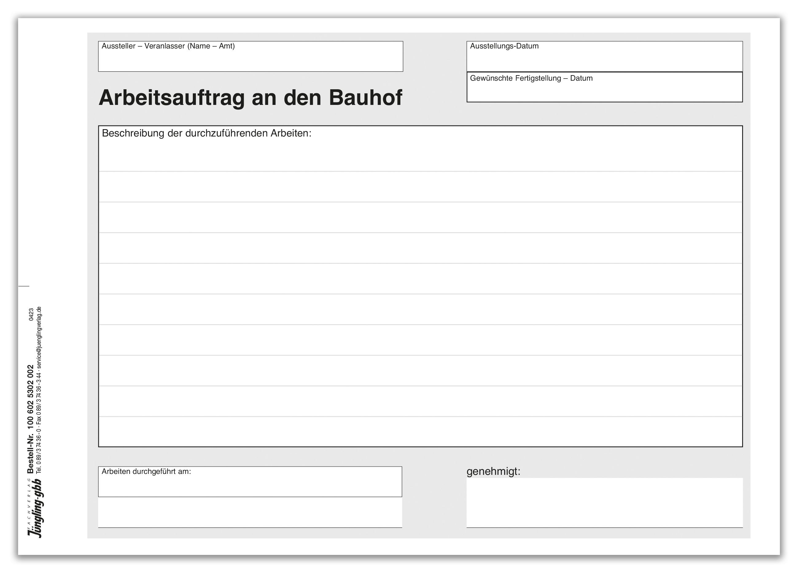 Arbeitsauftrag an Bauhof, A5 2-fach