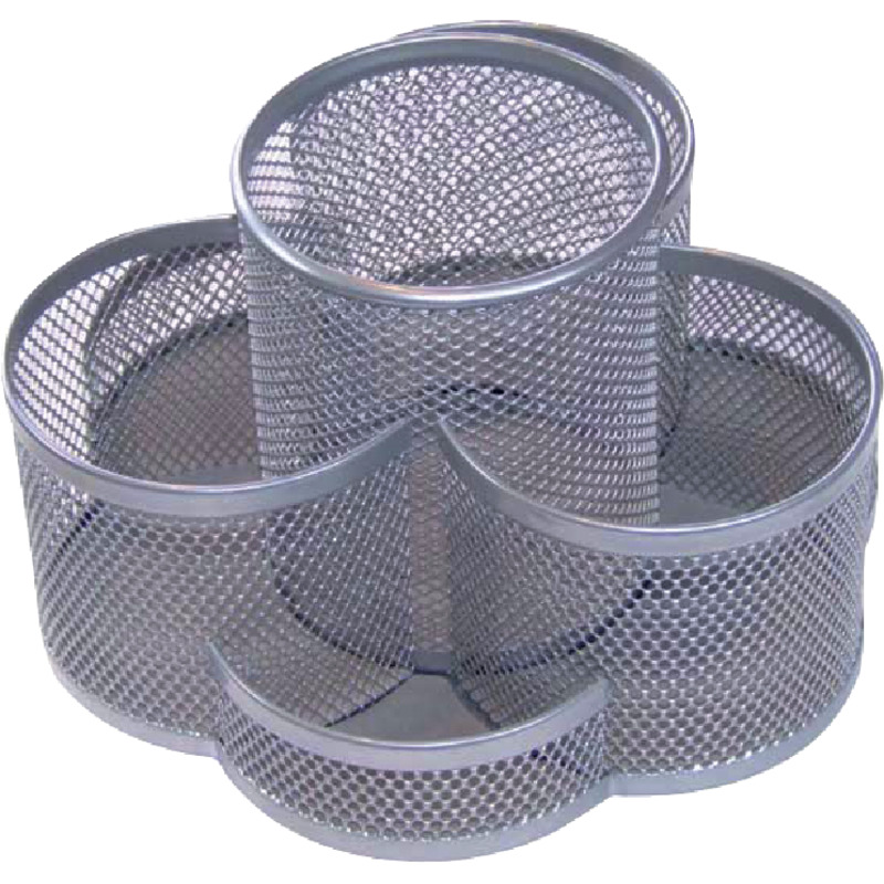 SAKOTA Mesh-Stifteköcher Circles mit 7 Fächern, drehbar - silber