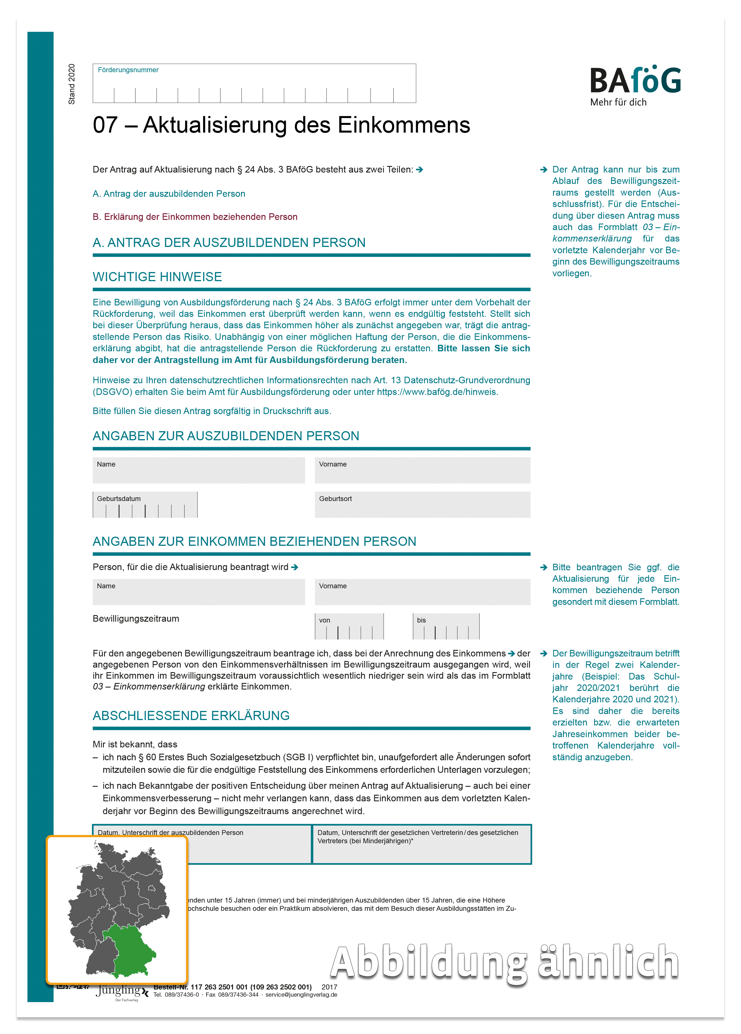 Formblatt 07 - Aktualisierung des Einkommens, 4-seitig mit Perfo