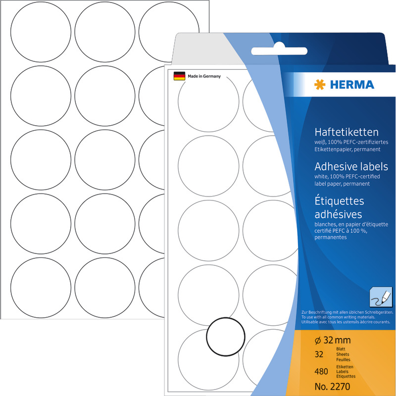 HERMA Vielzwecketiketten/Farbpunkte, Ø 32 mm, rund, Papier matt, Handbeschriftung, 480 St. - weiß