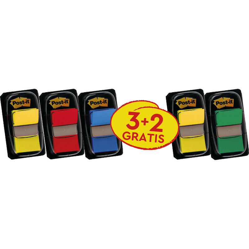 3 + 2 GRATIS! 5 Post-it® Index 680 Haftstreifen Standard, farbsortiert