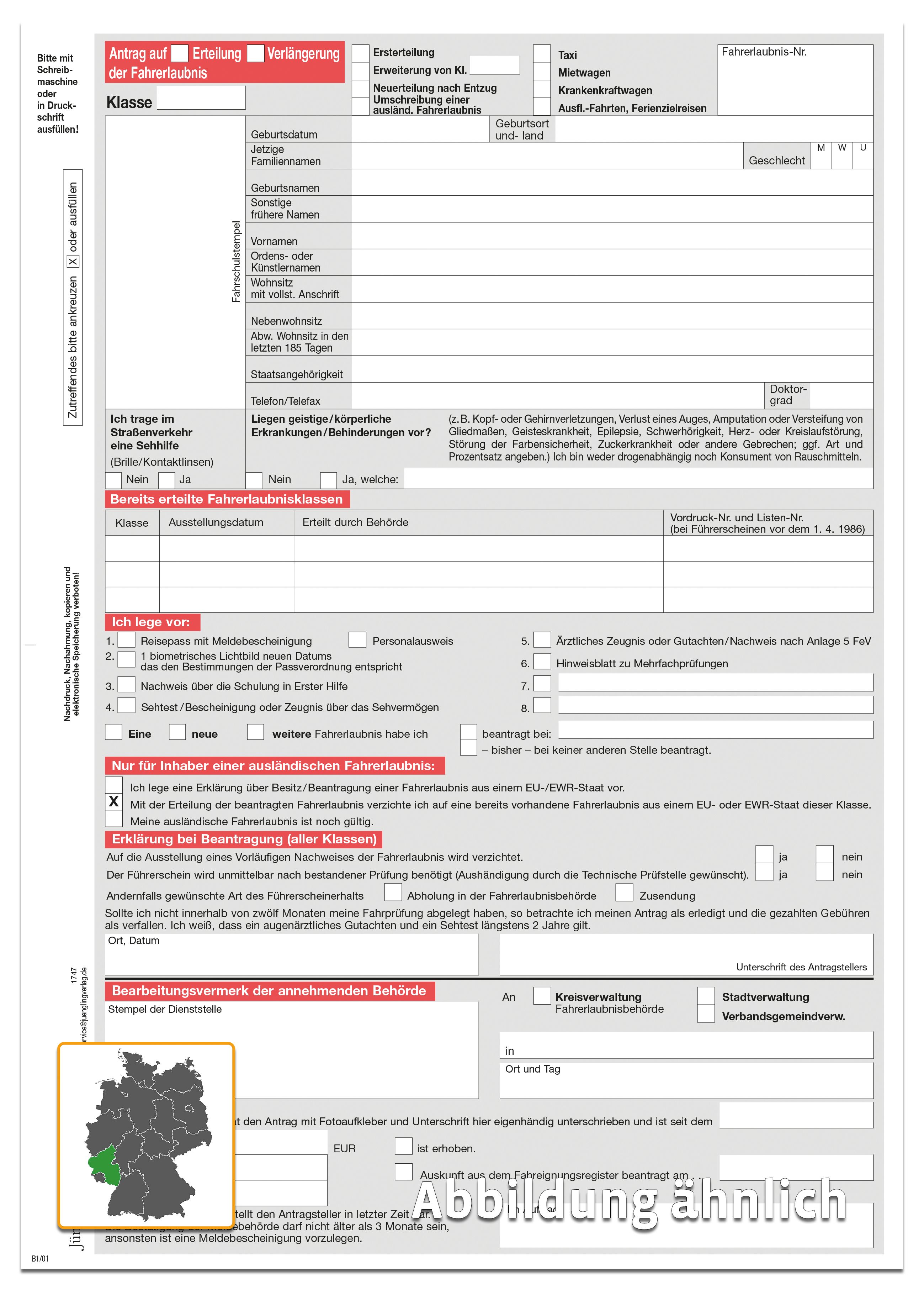 Antrag auf Erteilung / Verlängerung Fahrerlaubnis, DIN A4