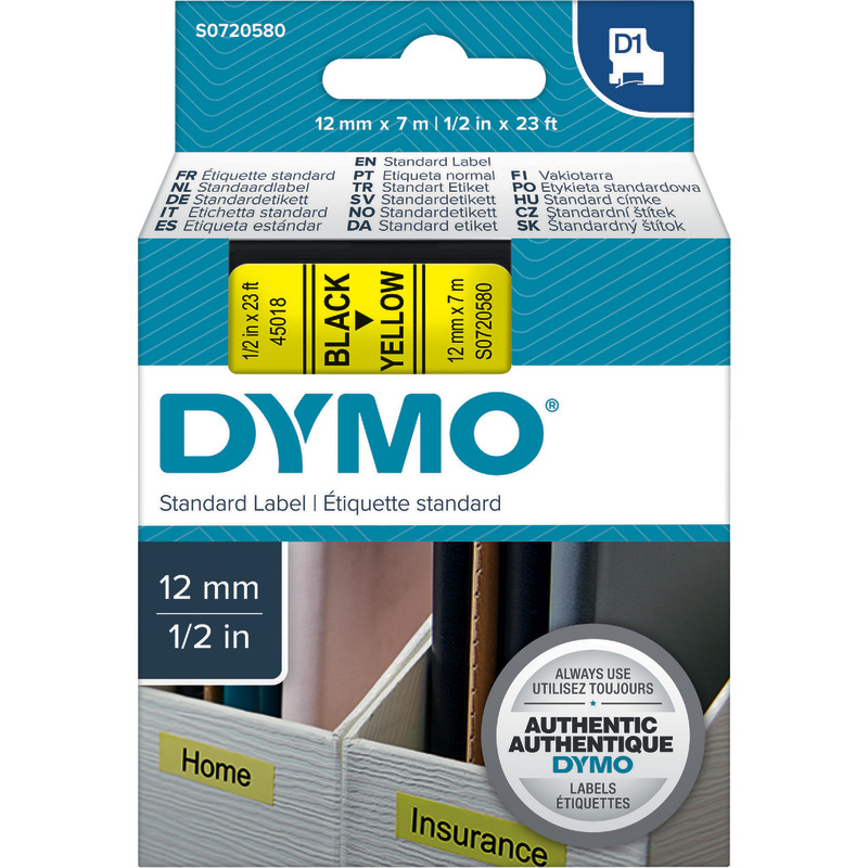 DYMO D1-Beschriftungsband 45018, 12 mm, schwarz/gelb